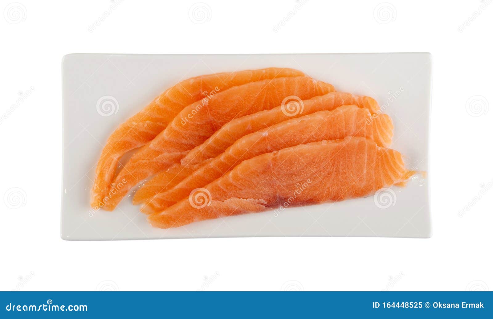 Thin Slices of Raw Salmon Fillet Isolated on White Background Top View ...