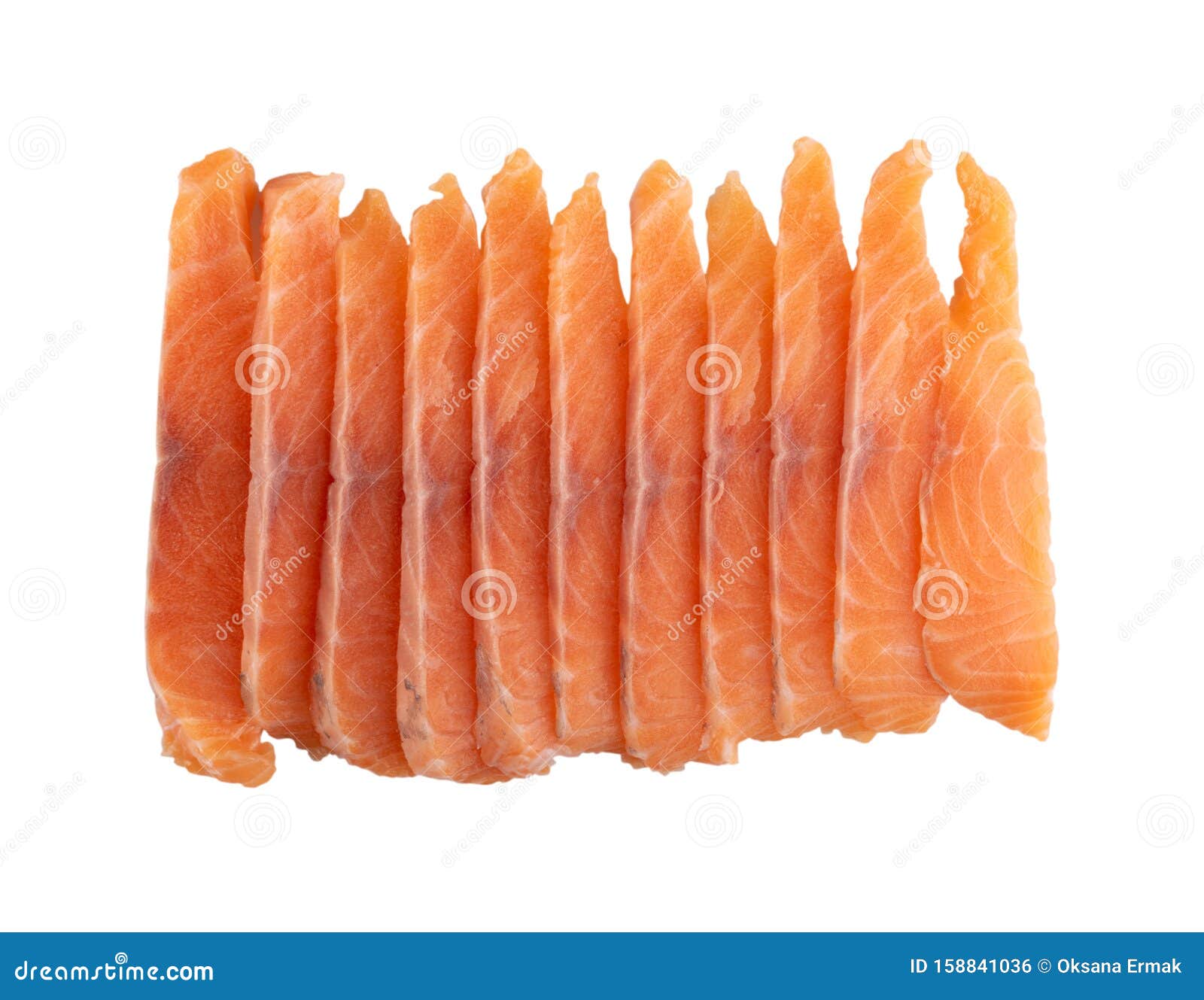 Thin Slices of Raw Salmon Fillet Isolated on White Background Top View ...