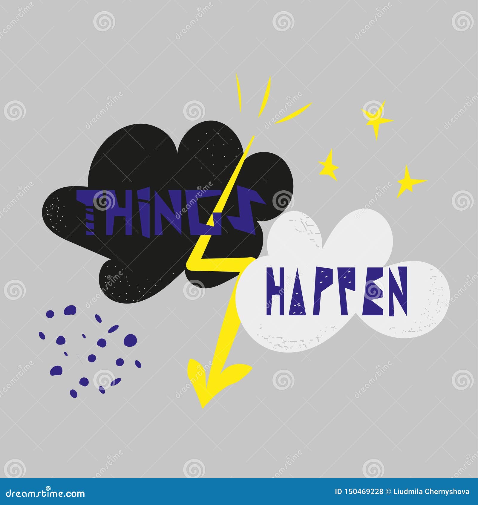 Things Happen Quote Hand Drawn Black White And Yellow Color