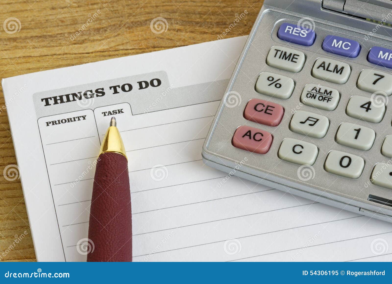 Things To Do Pad with Pen and Calculator Stock Image Image of list