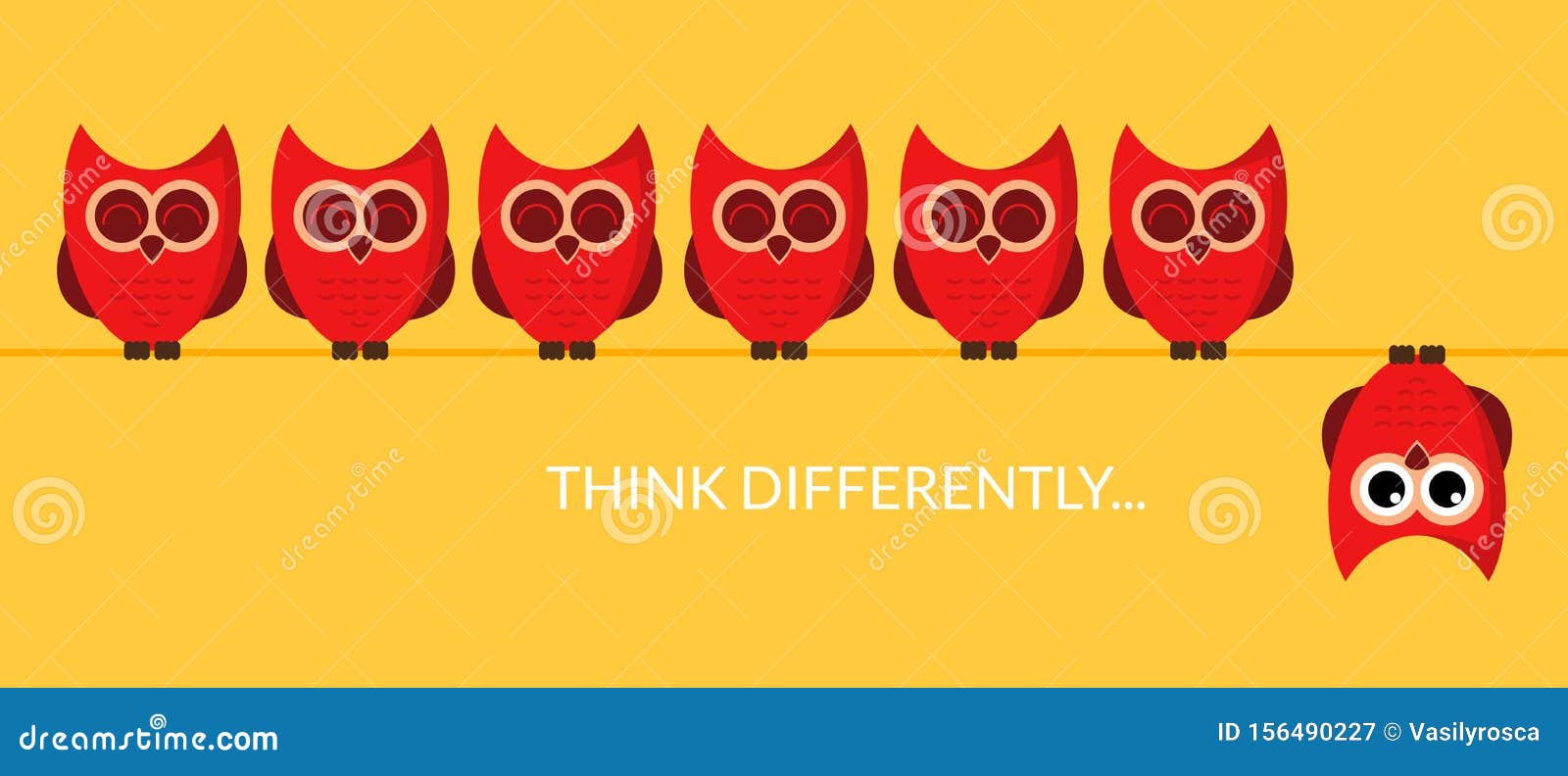 Think Different Funny Idea Concept. Unique Minimal Leader Owl Stand Stock  Vector - Illustration of flat, light: 156490227