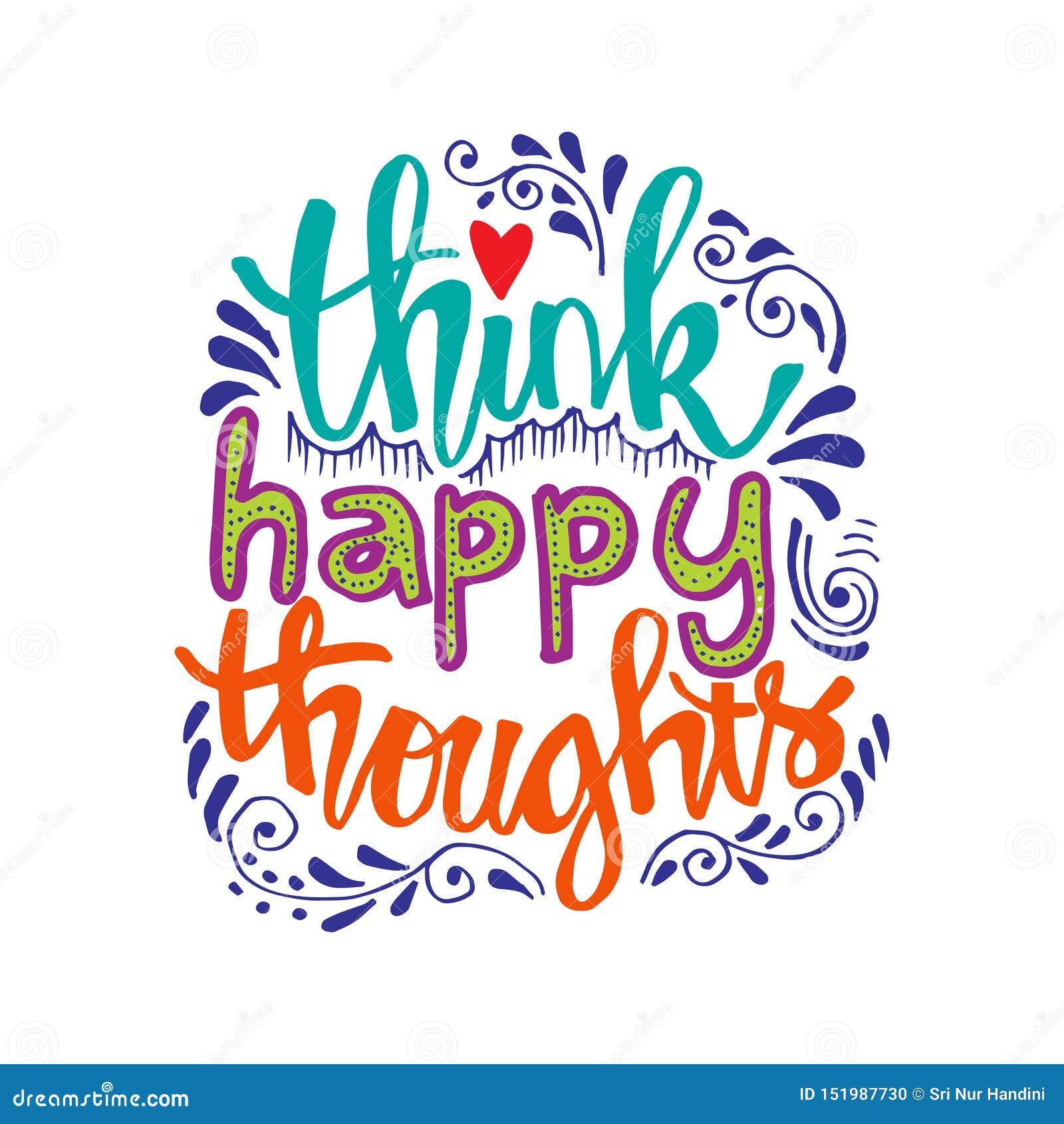 Think Happy Thoughts Motivational Quote Stock Vector Illustration Of Font Hand