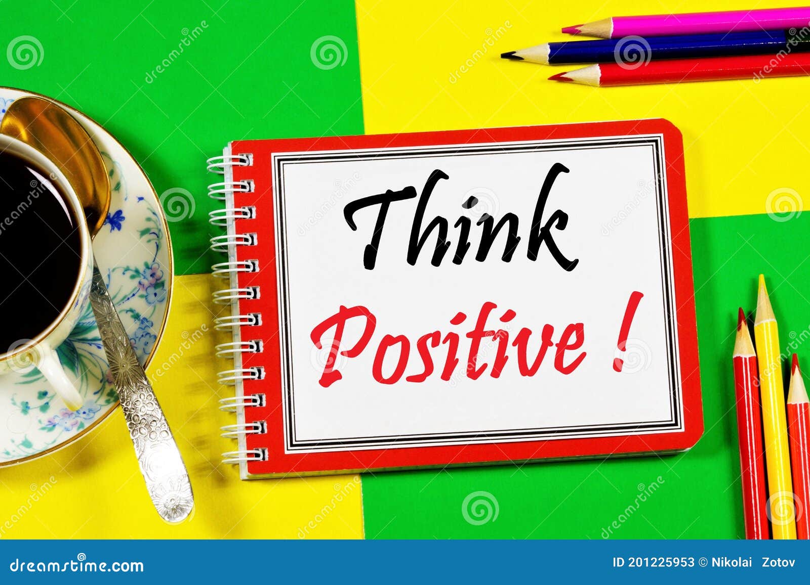 think positively. text label in the to-do planning notepad.