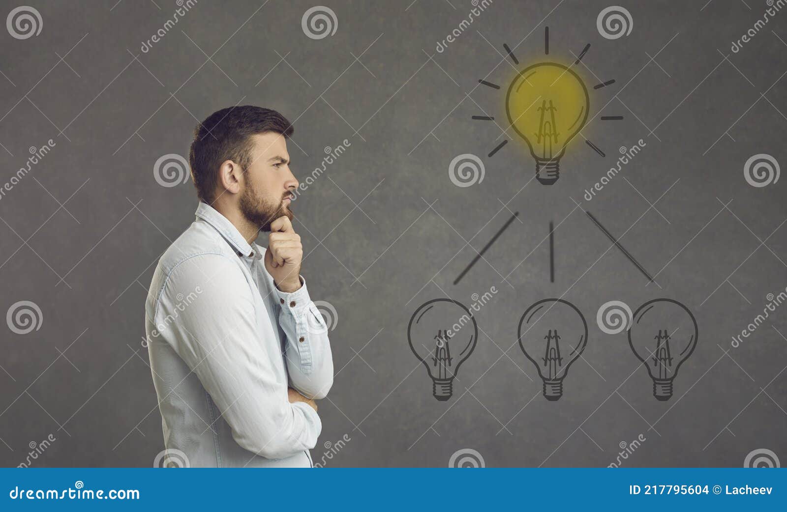 thinking adult caucasian man try to find idea or problem solution profile photo