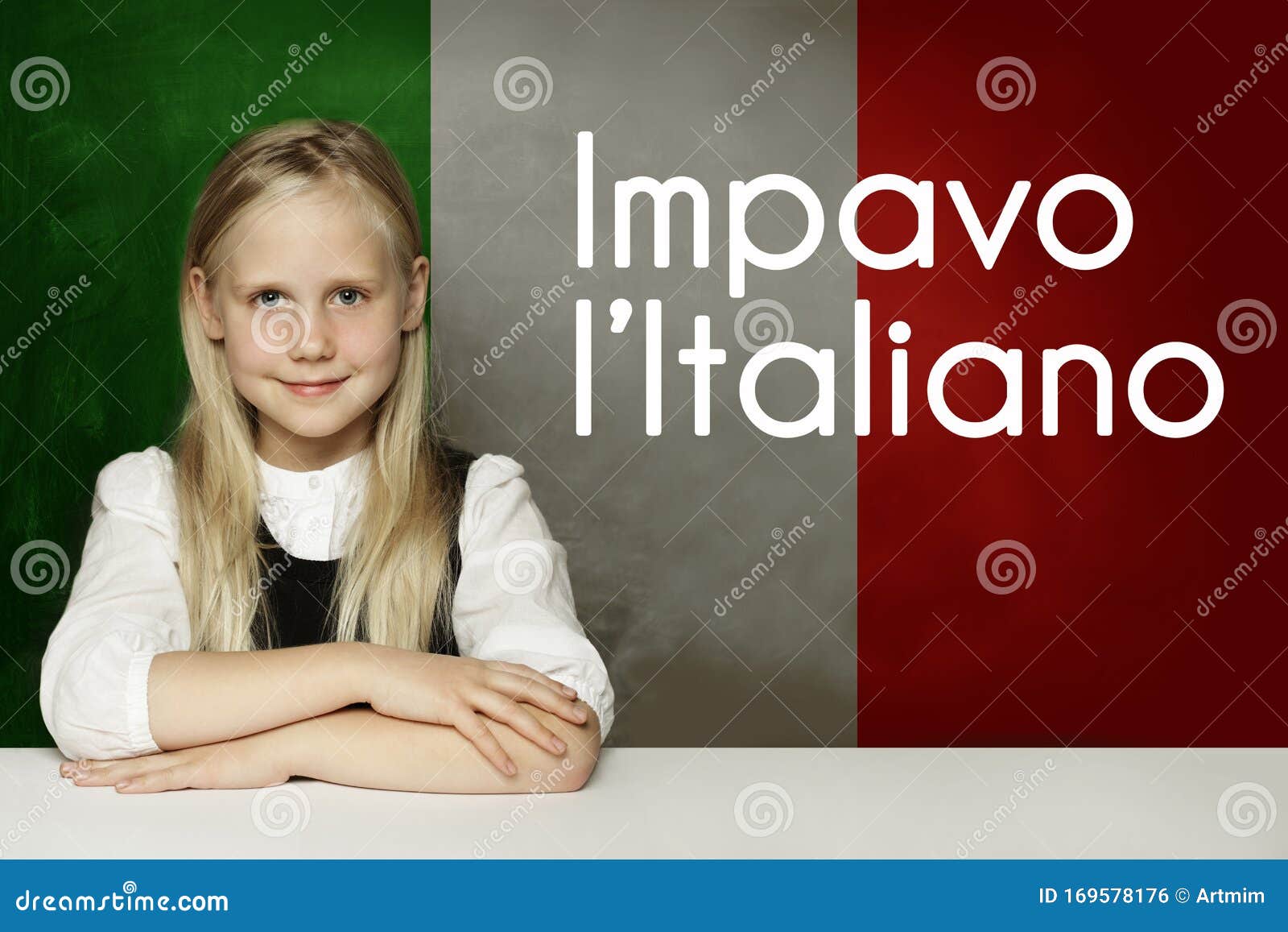 Thinking Child Girl Student Against The Italy Flag