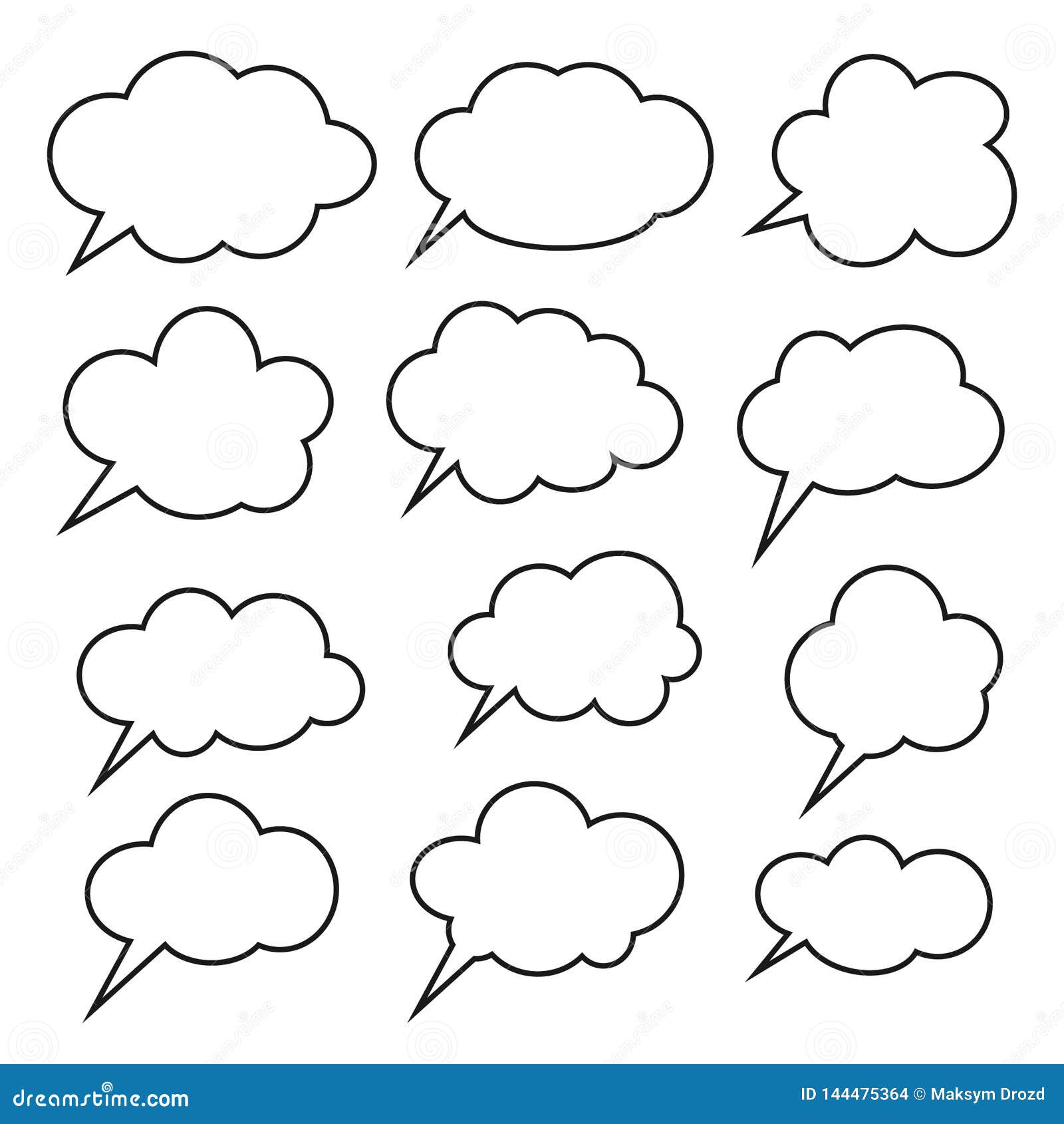 Thinking Cloud, Dialog Box Line Icon, Chat Cartoon Bubbles. Blank Empty