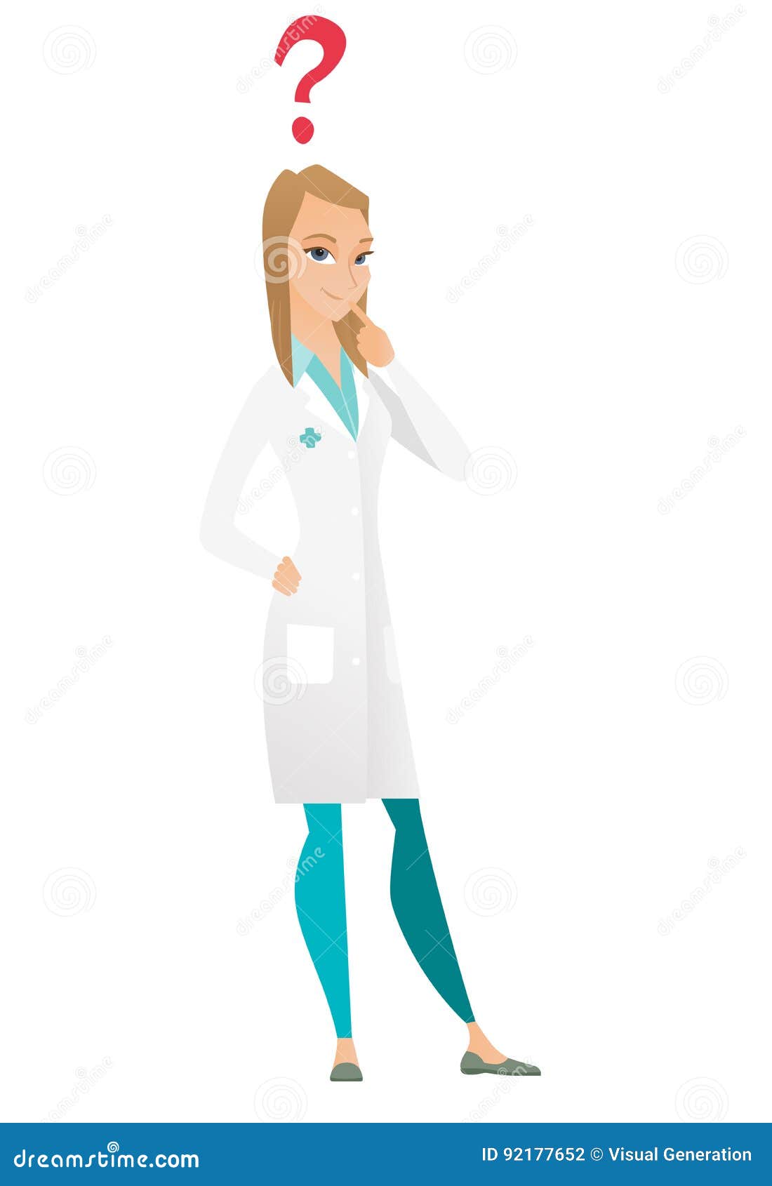 Thinking Doctor with Question Marks. Stock Vector Illustration of healthcare, medical 92177652