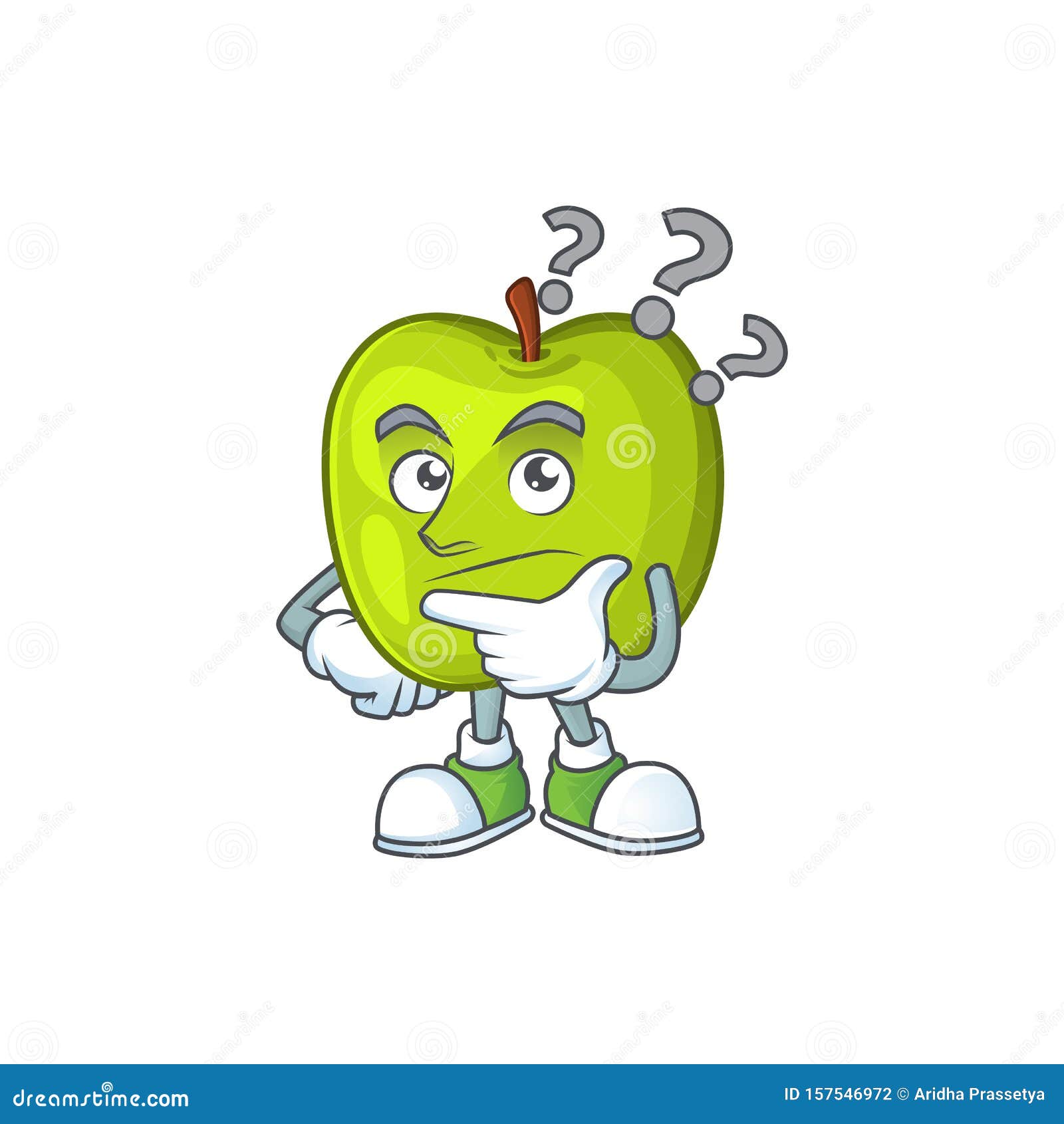 Thinking Granny Smith Green Apple Cartoon Mascot Stock Vector -  Illustration of cute, happy: 157546972