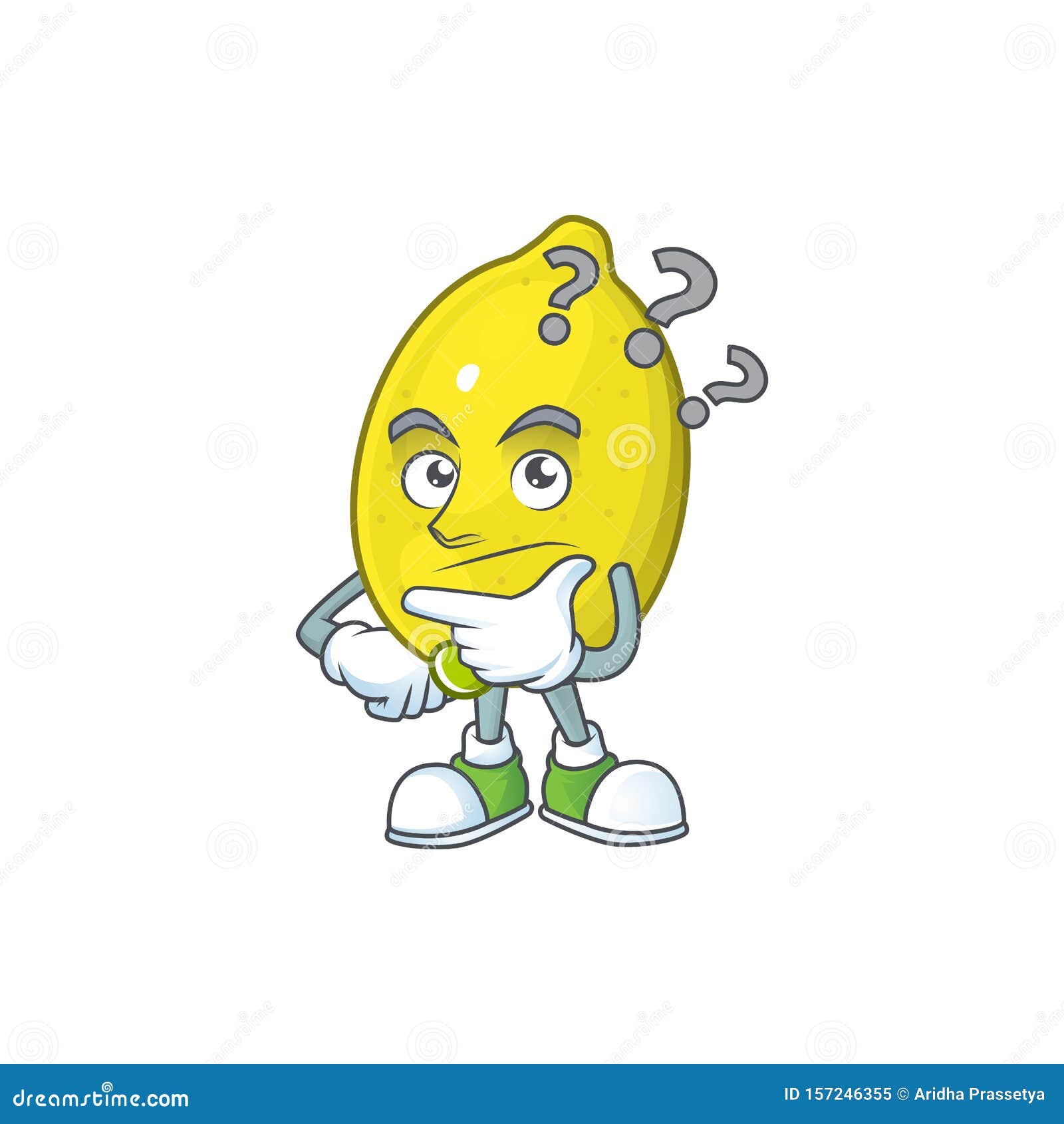 Thinking Lemon Cartoon Character on White Background Stock Vector