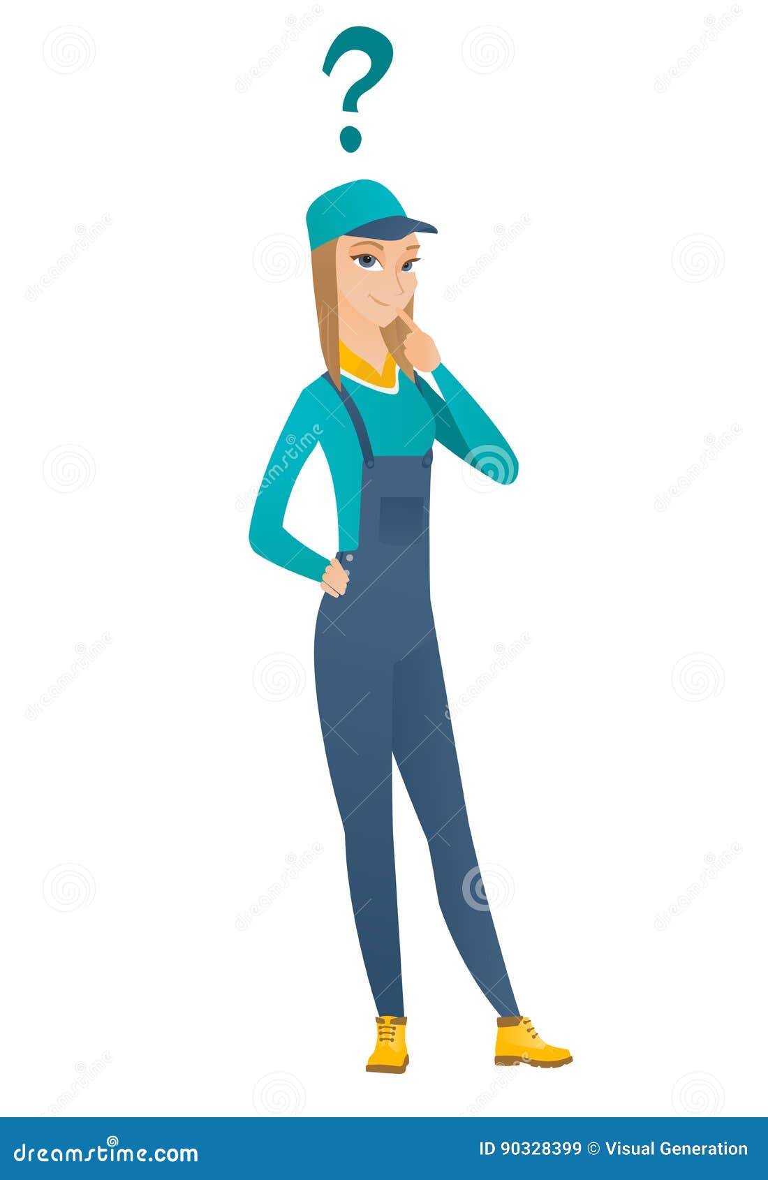 Thinking Mechanic with Question Mark. Stock Vector Illustration of