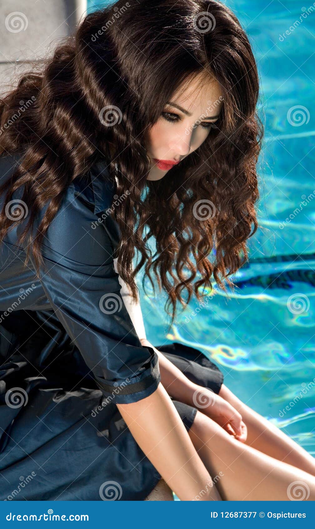 Thinking in the pool stock image. Image of rest, women 12687377