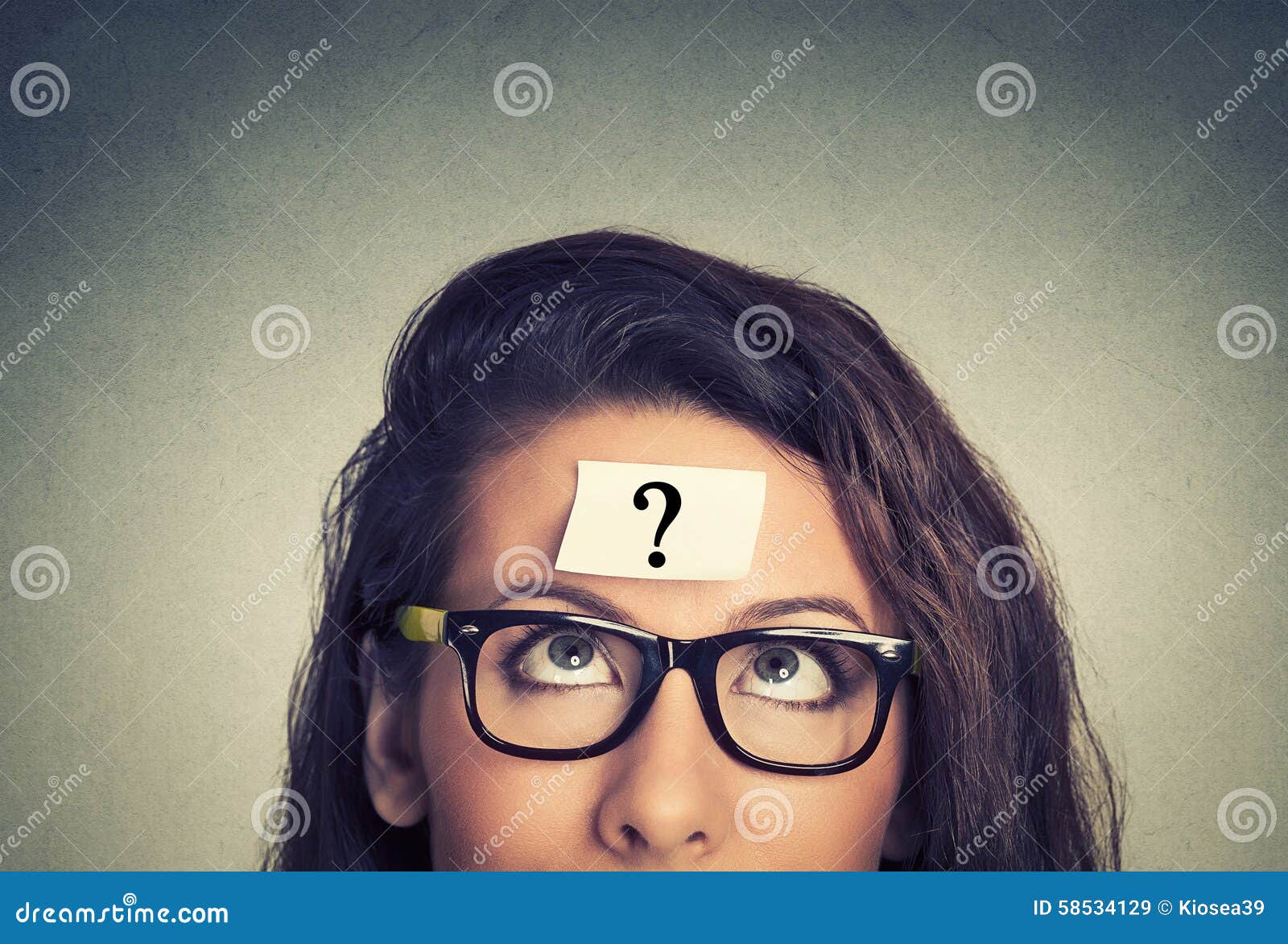 thinking woman with question mark