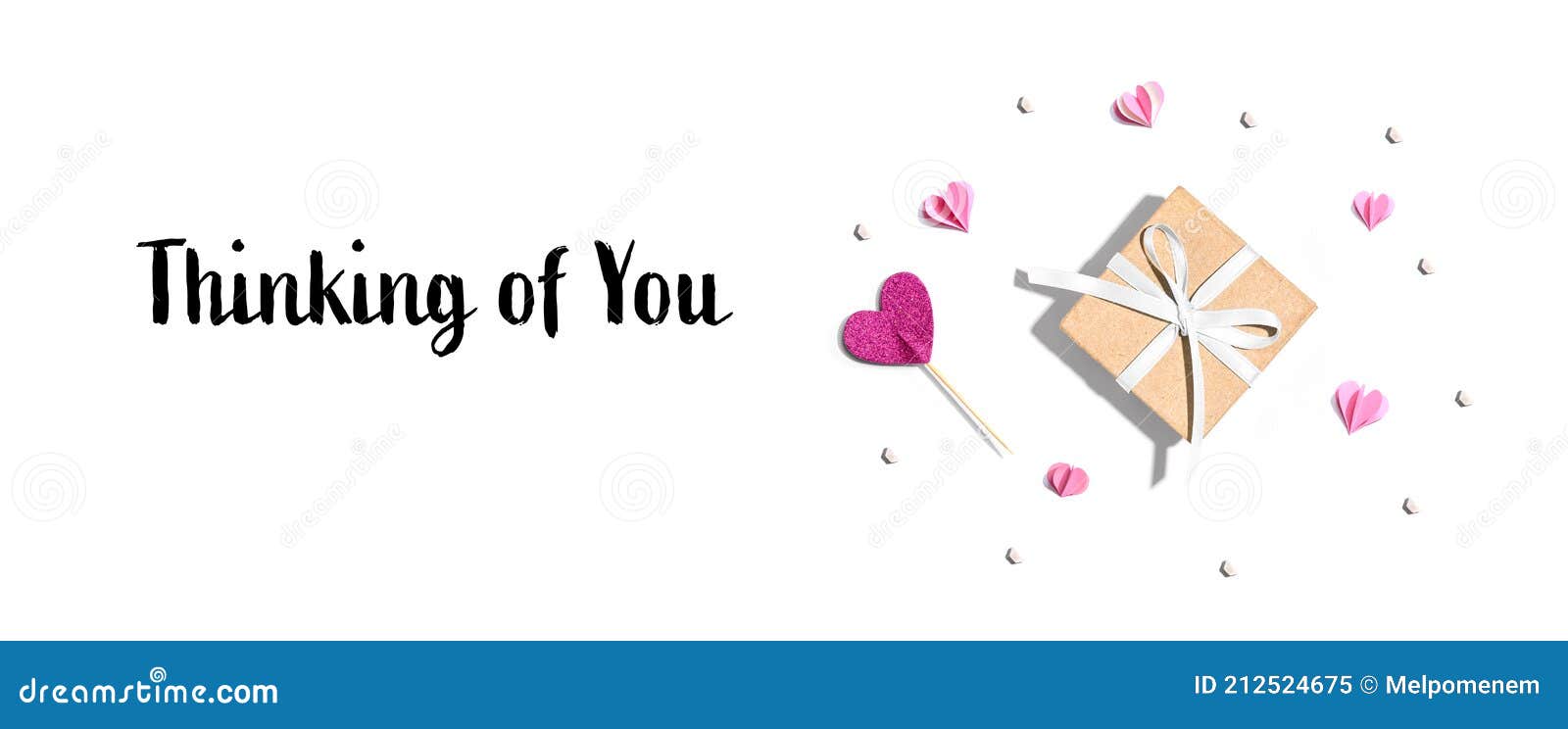 Thinking of You Message with a Small Gift Box and Hearts Stock Image