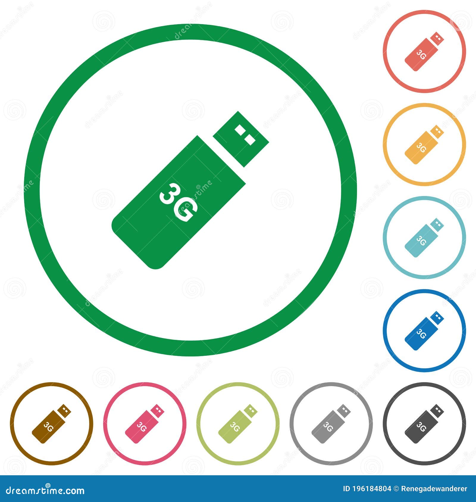 third generation mobile stick flat icons with outlines