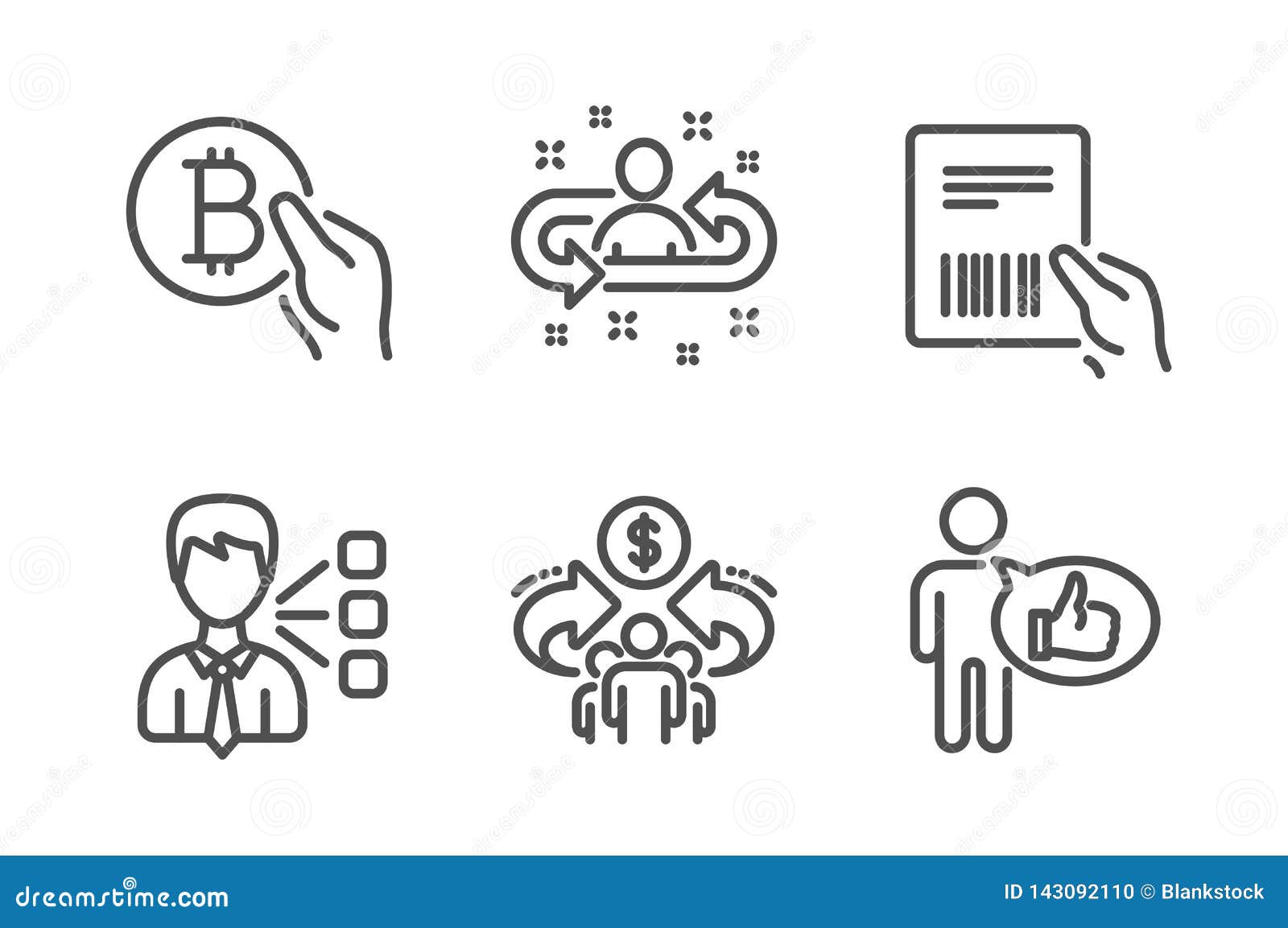 Third Party, Recruitment and Sharing Economy Icons Set. Bitcoin Pay