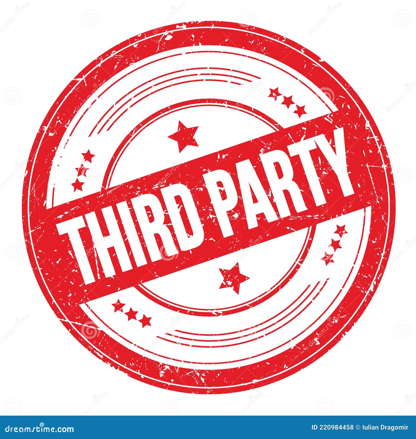 THIRD PARTY Text on Red Round Grungy Stamp Stock Illustration