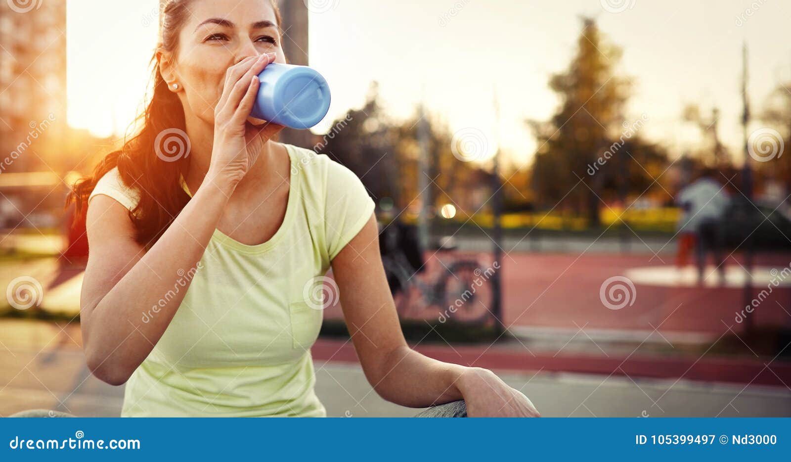 Thirsty Sportswoman Doing Her Jogging Training Stock Image - Image of ...