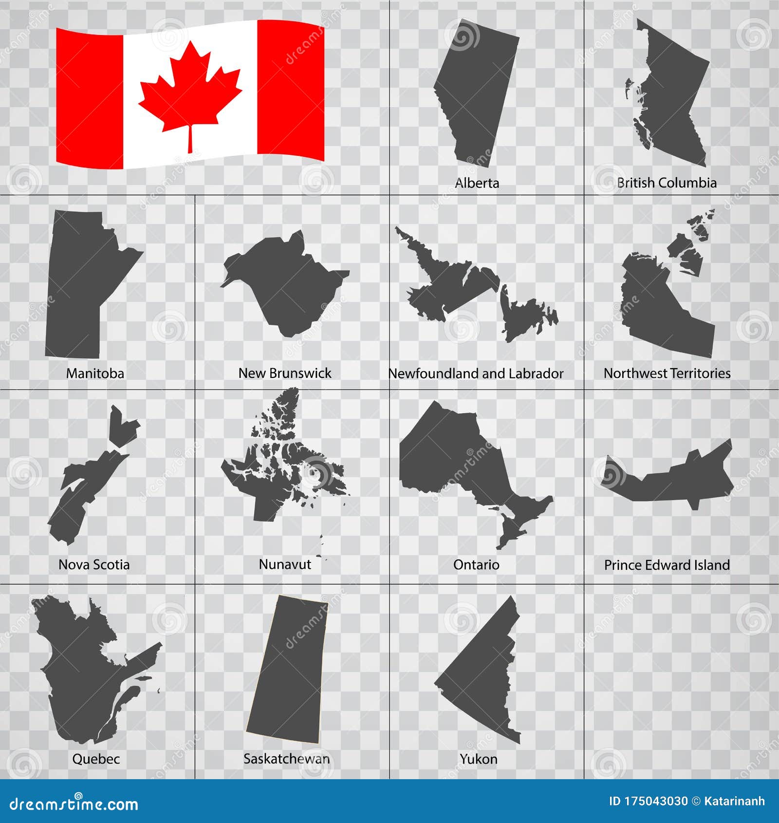 thirteen maps  provinces of canada - alphabetical order with name. every single map of  province are listed and  with word