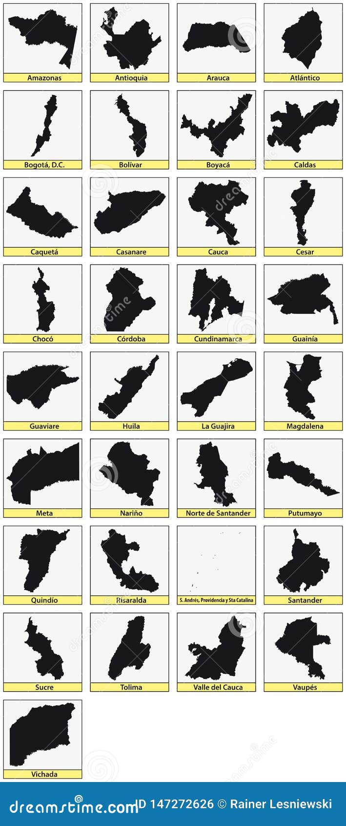 thirtythree black maps of the departments of colombia