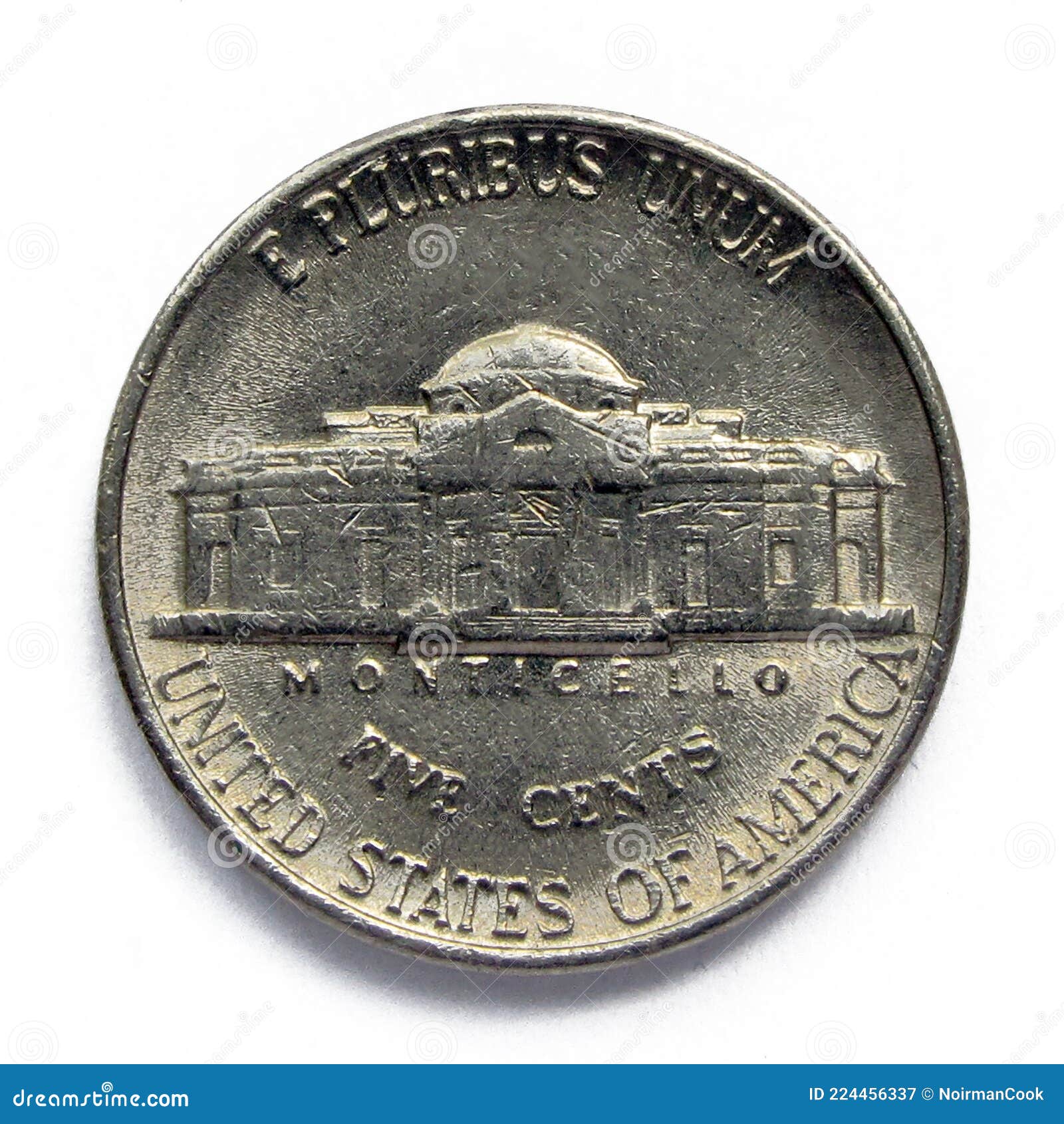 Monticello. Thomas Jefferson Nickel Coin Reverse with Clipping Path