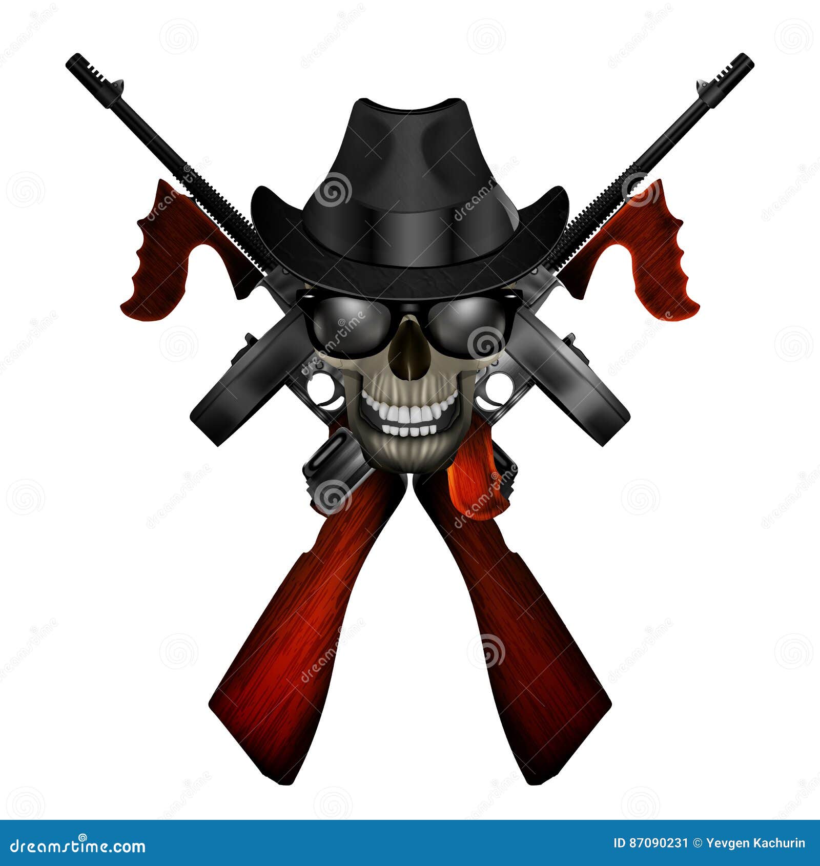 Thompson Sub Machine Gun Vector Silhouette Illustration Isolated On