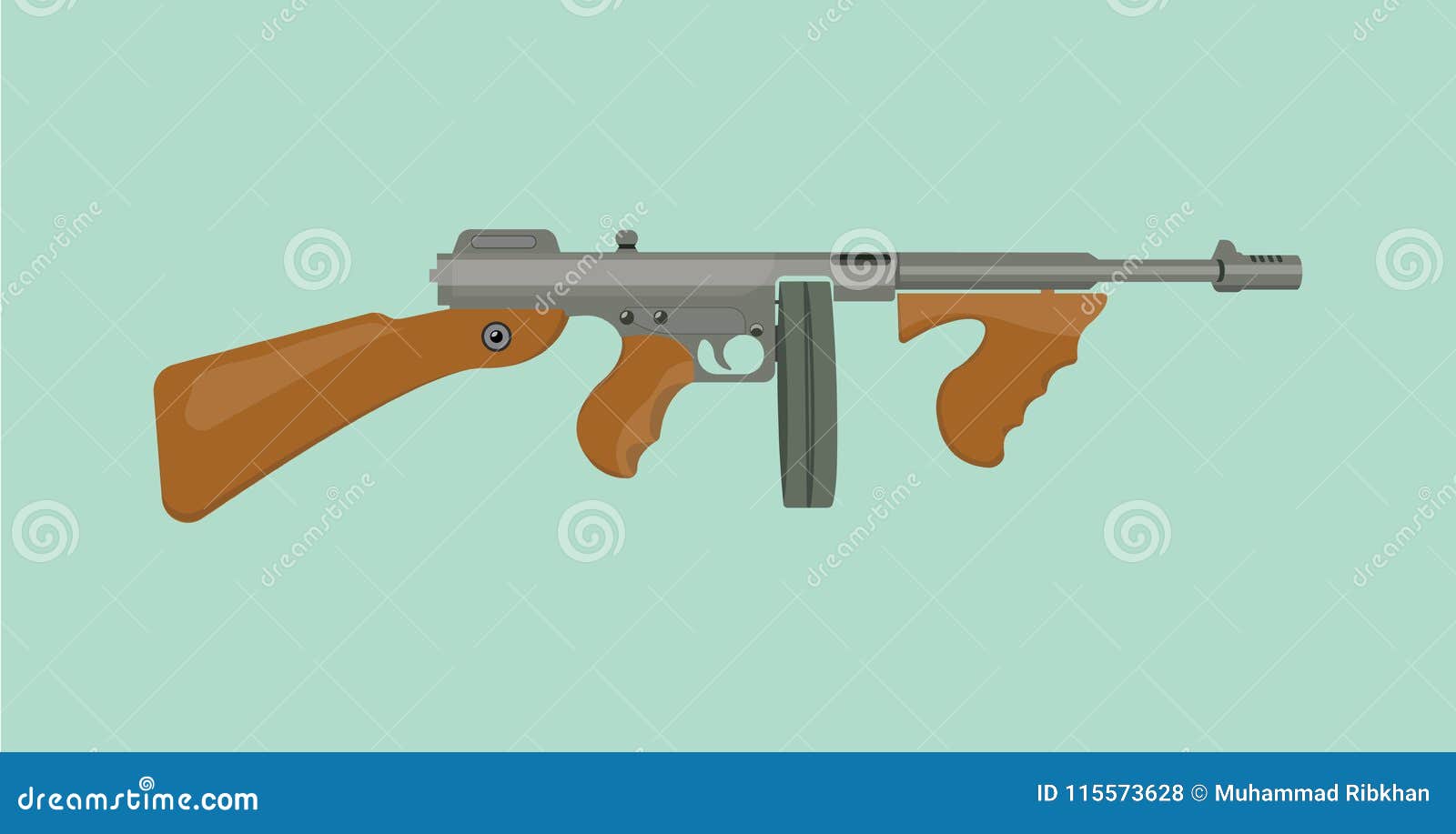 Thompson Tommy Submachine Gun Cartoon Vector 182730125