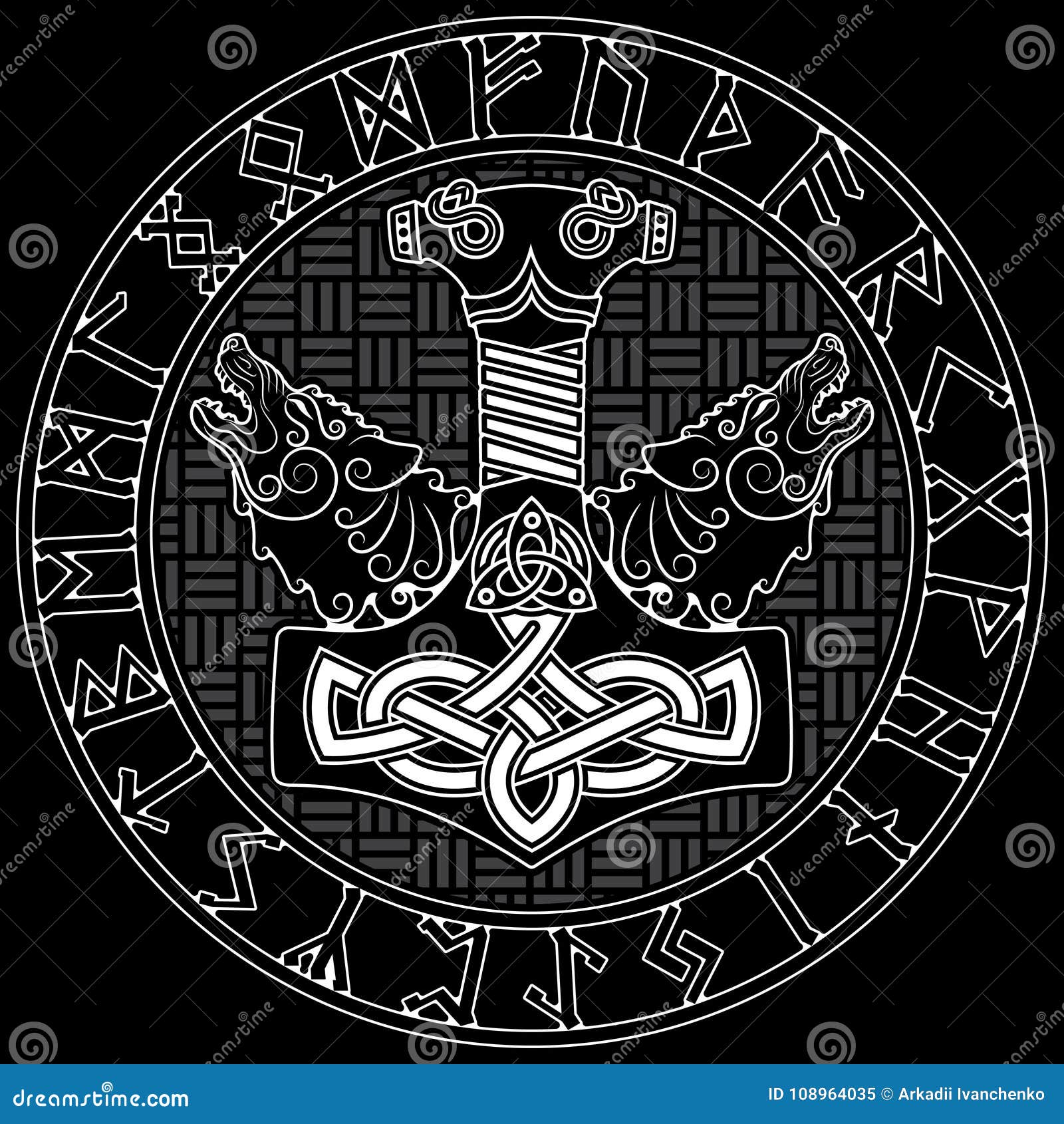 bind oplukker Sund og rask Thor S Hammer - Mjollnir, Scandinavian Runes Ornament and Two Wolfs Stock  Vector - Illustration of nordic, blackandwhite: 108964035