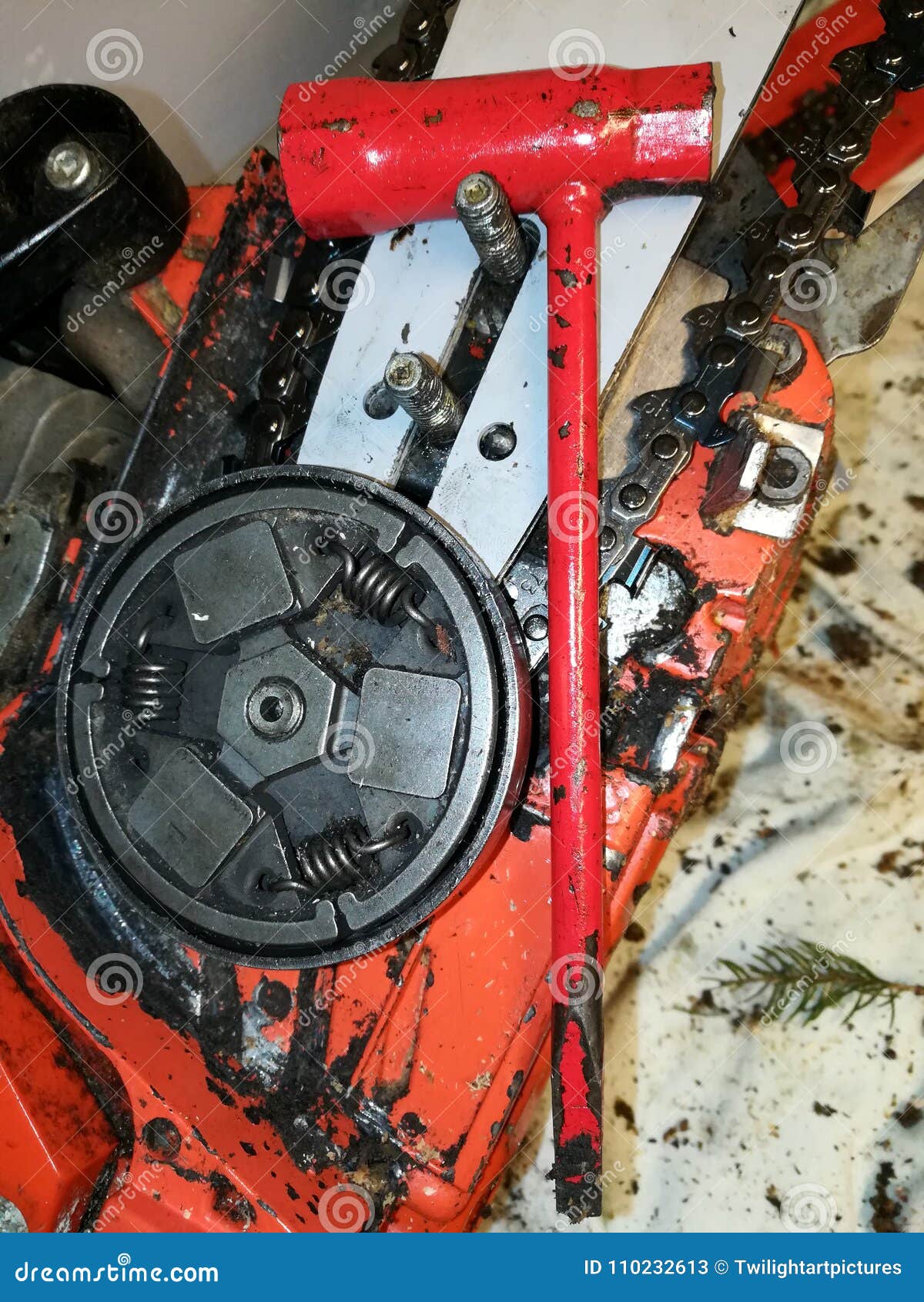 Thorough Cleaning of the Chainsaw Stock Image Image of clutch