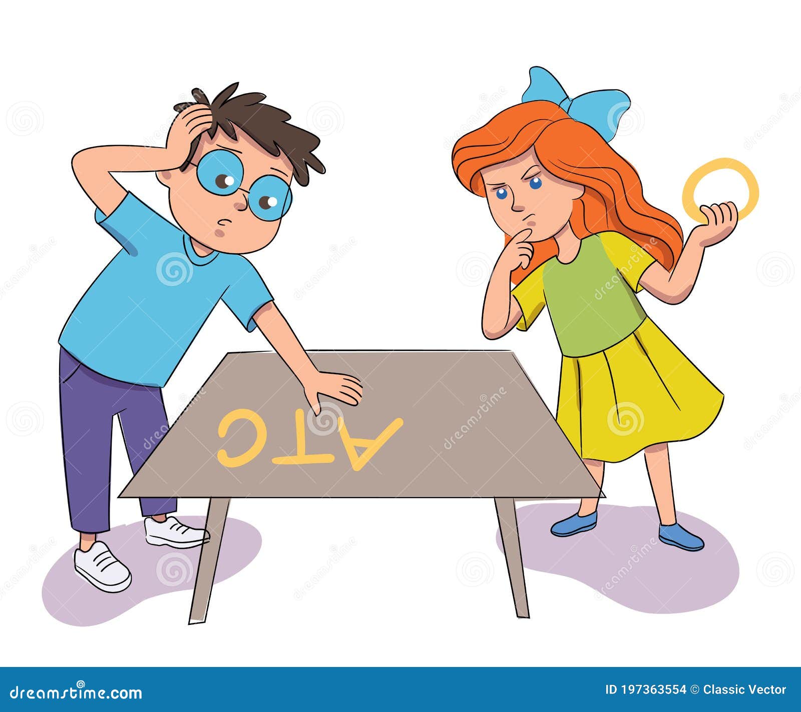thoughtful boy and girl solving bookmark charade