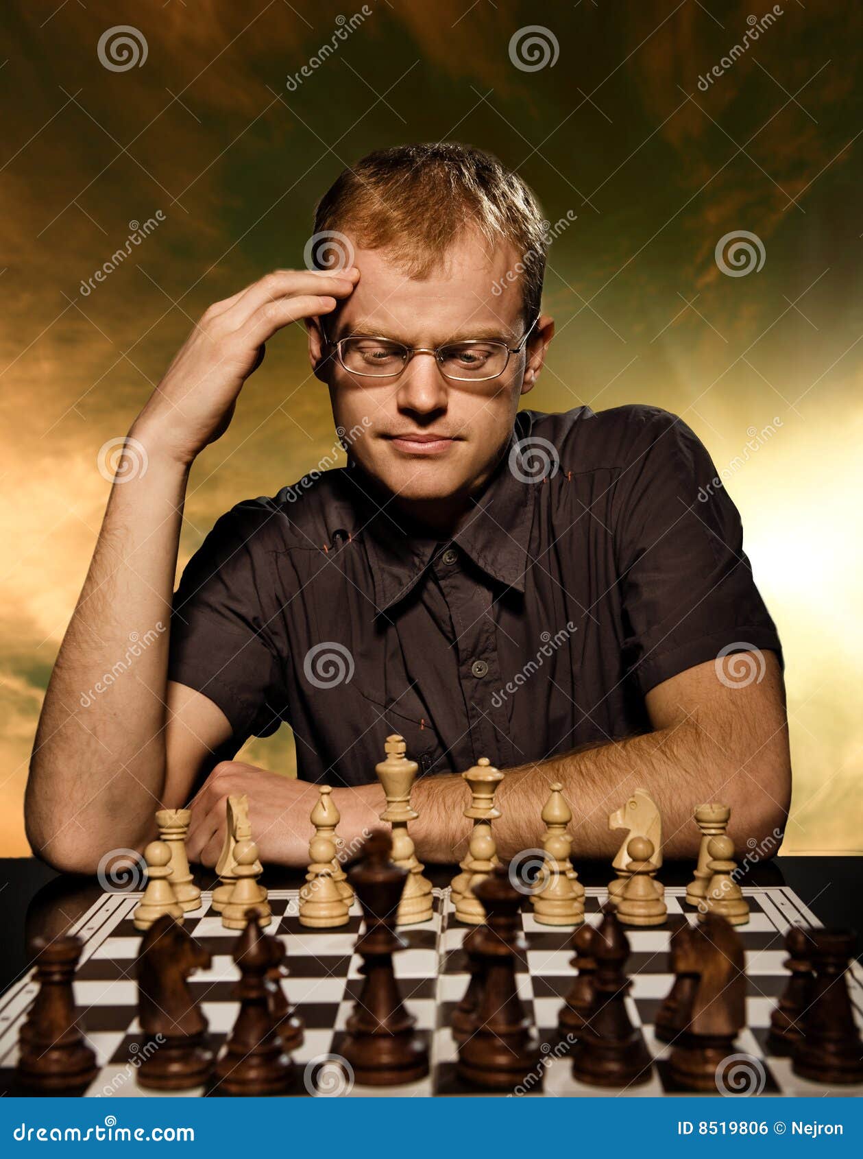 Thoughtful chess master stock photo. Image of pieces, intellect - 8519806