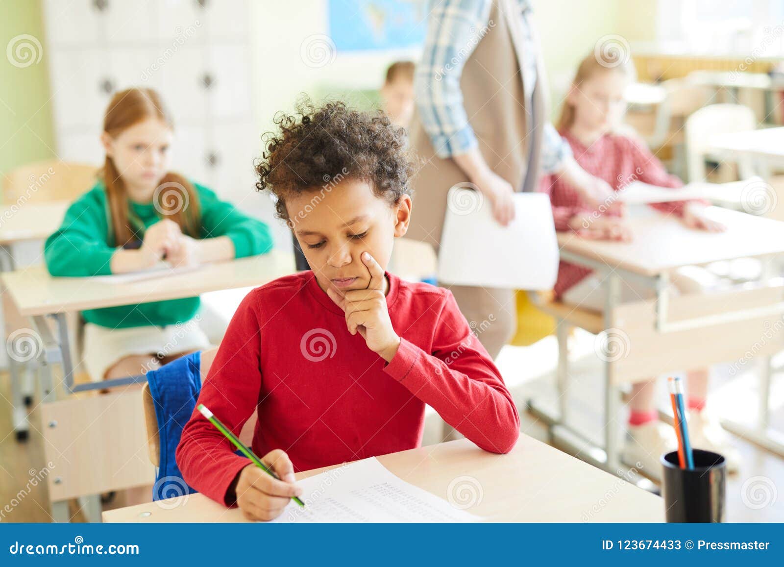 Thoughtful Elementary Student Passing Test Stock Image Image Of