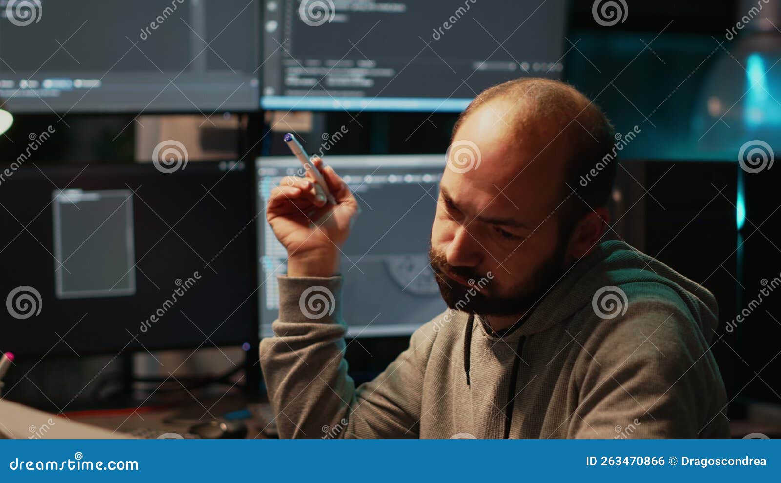 Thoughtful it Engineer Brainstorming Ideas in Office Stock Footage ...