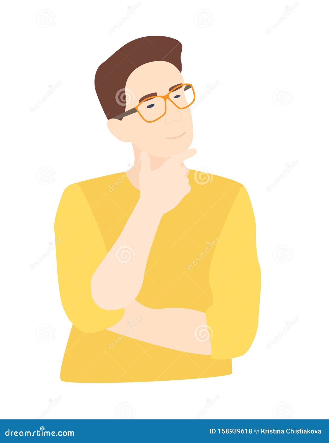 Thoughtful Guy with Glasses, Smart Man Solving a Problem, in Yellow  Clothes, Flat Cartoon Vector Stock Vector - Illustration of colorful,  brainstorm: 158939618