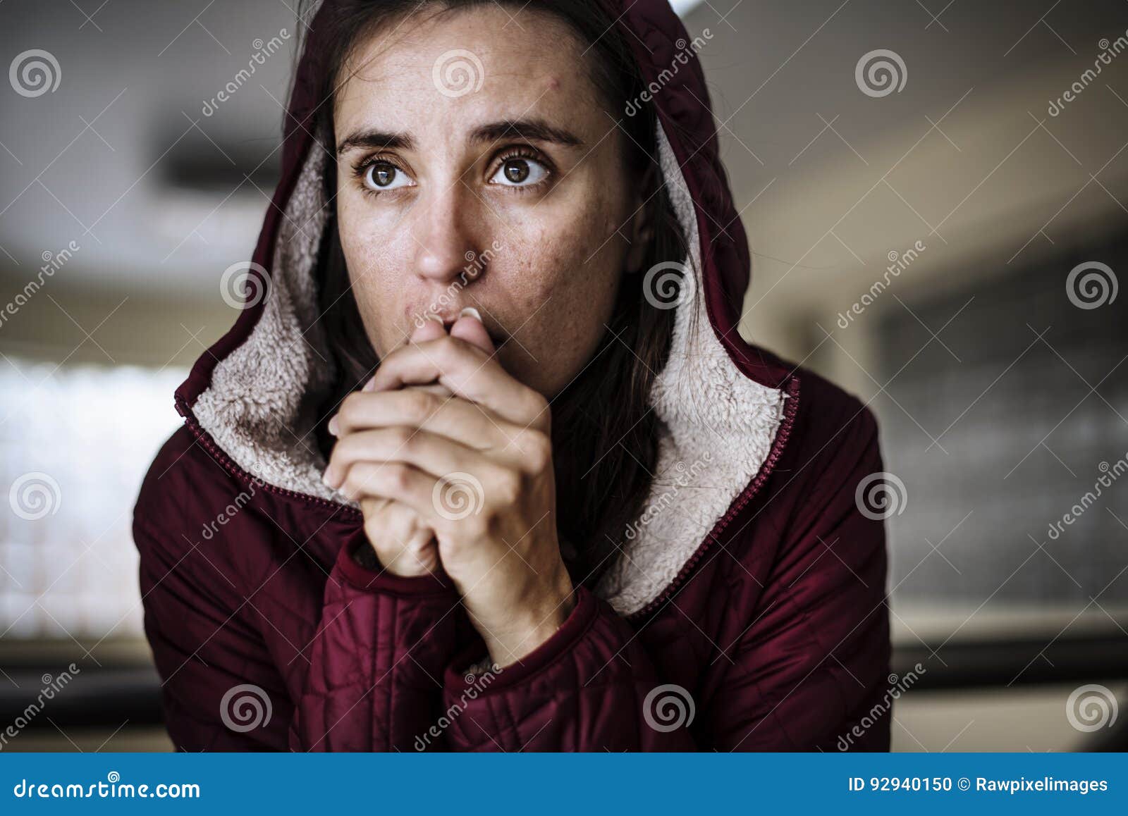 thoughtful homeless people feeling cold in winter