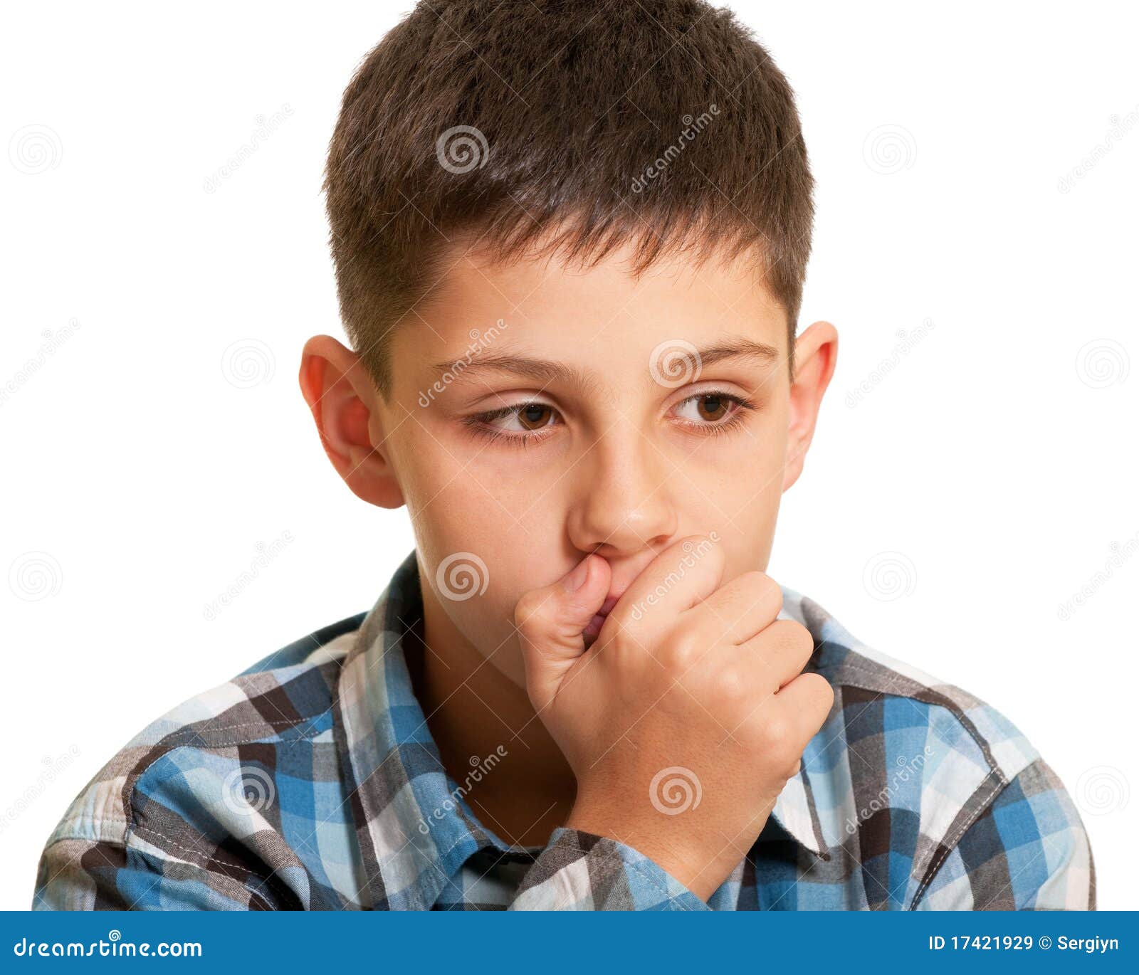 Thoughtful kid in casual stock image. Image of dream 17421929