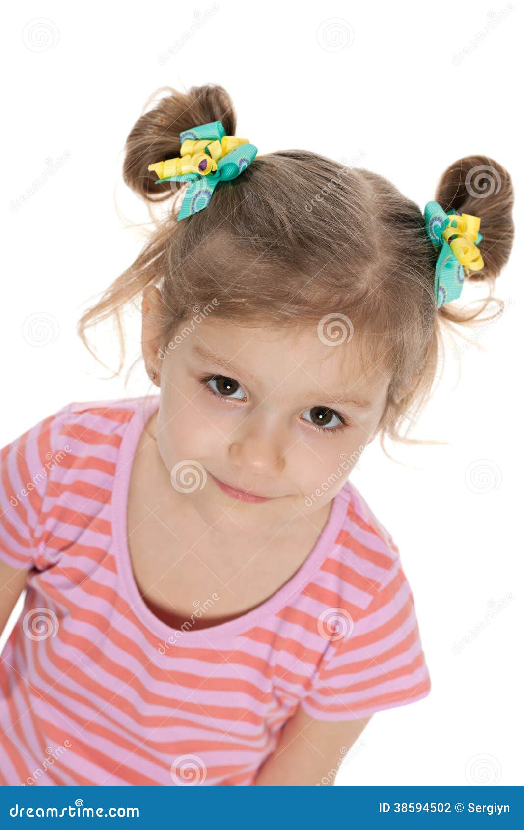 Thoughtful Preschool Girl Against The White Stock Photo Image Of