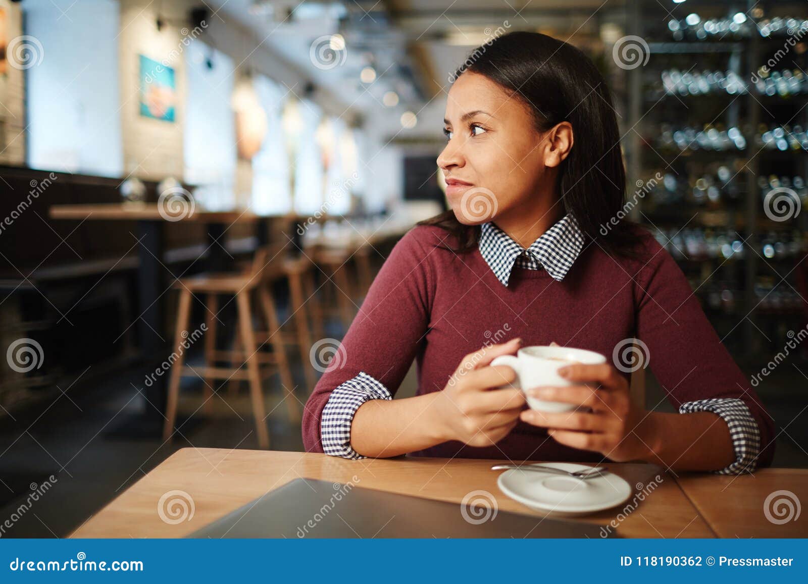 Thoughtful Woman With Coffee Stock Photo - Image of drink, cafe: 118190362
