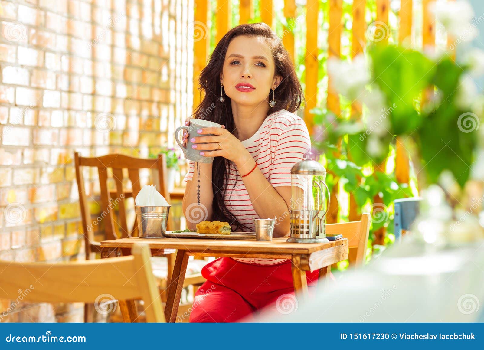 Thoughtful Woman Spending Her Morning In A Cafe. Stock Photo - Image of ...
