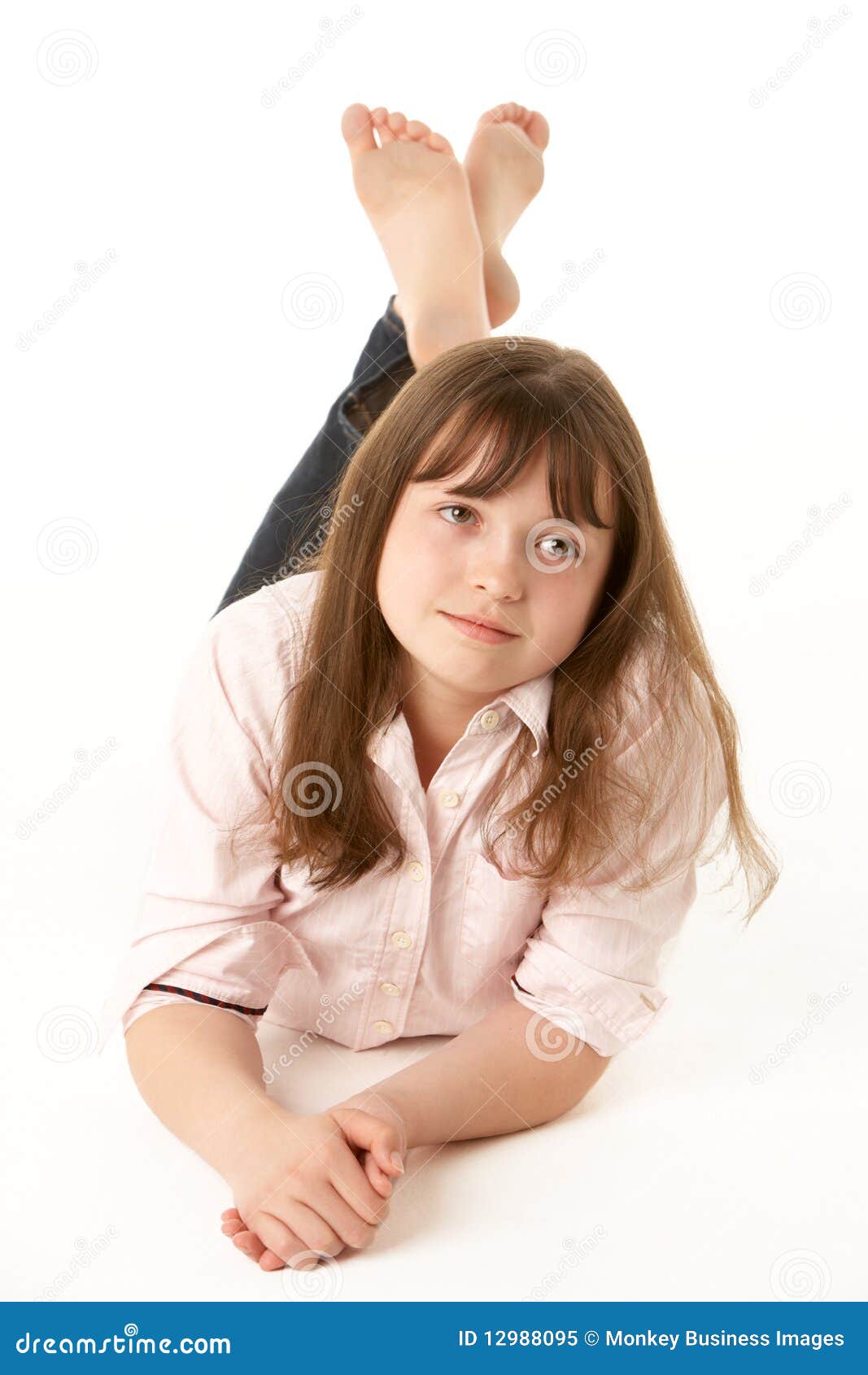 Thoughtful Young Girl Lying on Stomach Stock Image - Image of year ...