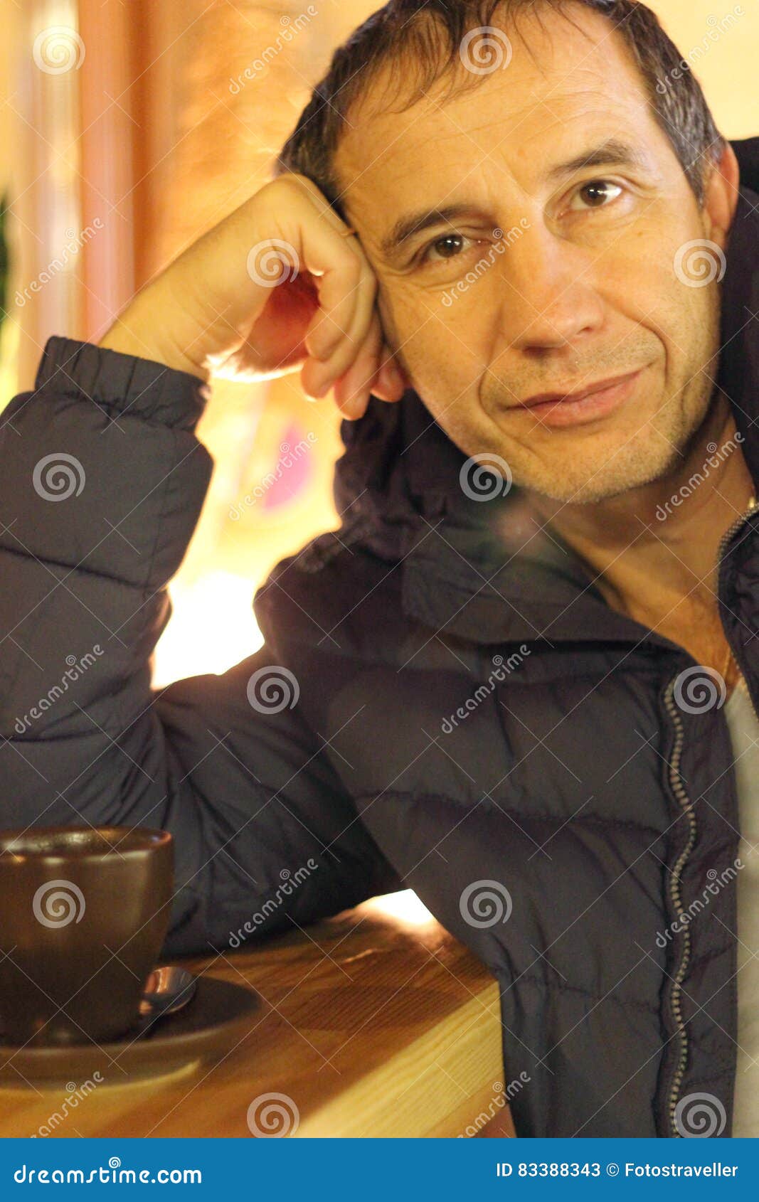 Thoughtfully In A Cafe With A Cup Of Coffee Stock Image - Image of ...

