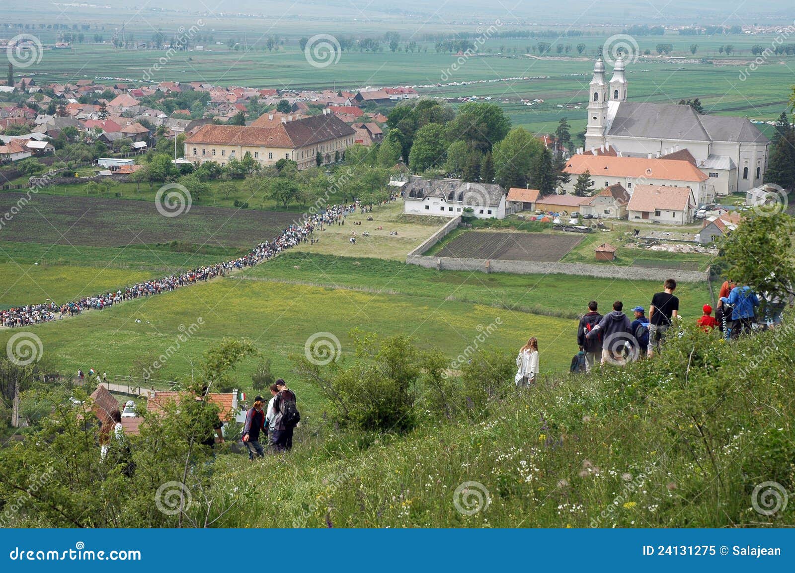 Thousands of hungarian pilgrims. SUMULEU CIUC, ROMANIA - MAY 29: Crowds of Hungarian pilgrims gather to celebrate the Pentecost and the catholic pilgrimage tradition, May 29, 2004 in Sumuleu Ciuc (Csiksomlyo), Romania