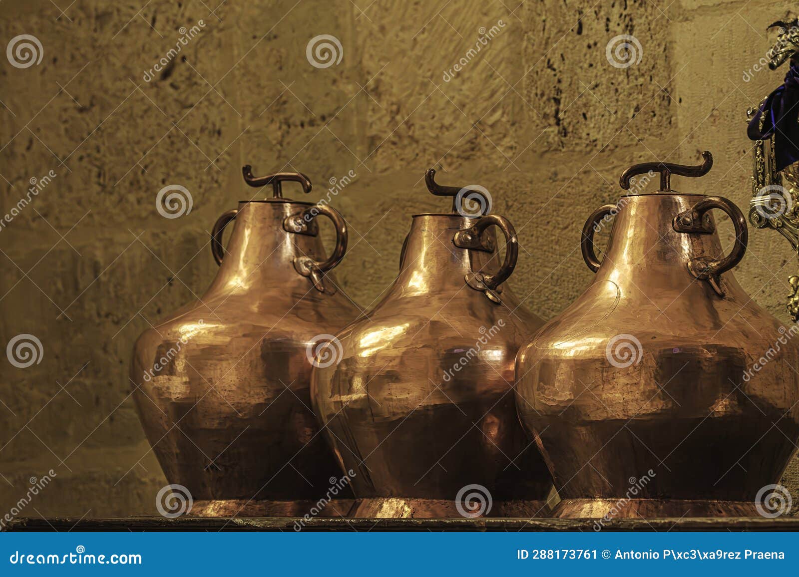 three ancient medium-sized copper vessels