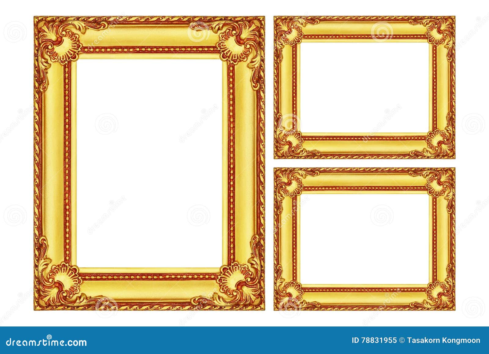 Three Antique Gold Wooden Frames Isolated on White Stock Image Image