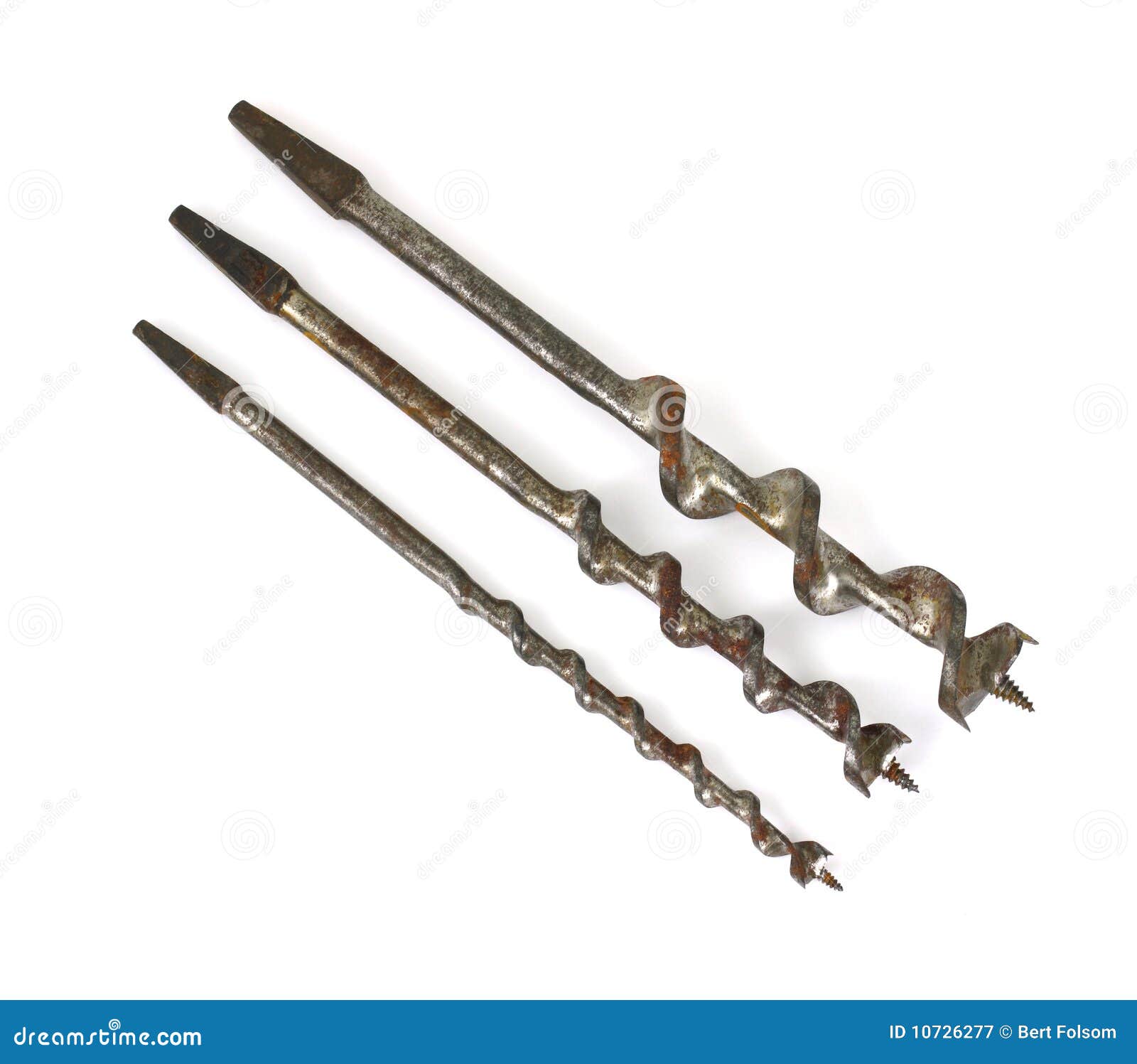 Three Antique Hand Brace Traditional Auger Drill B Stock Image