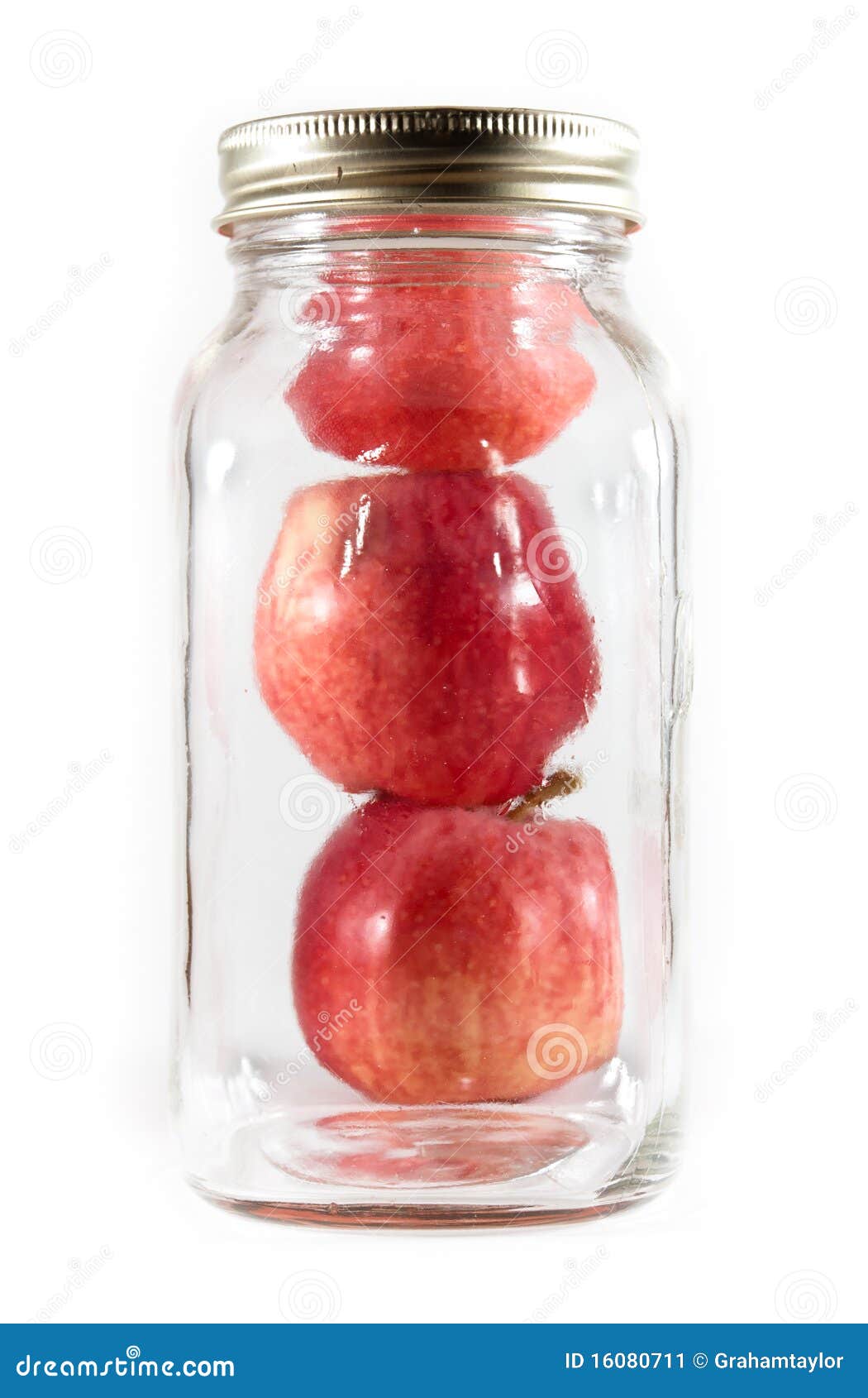 Three Apples in a Glass Mason Jar for Canning Stock Image Image of