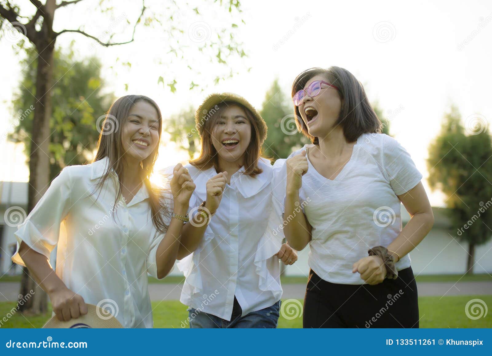 Three Asian Woman Laughing Together With Happiness Emotion Stock Image