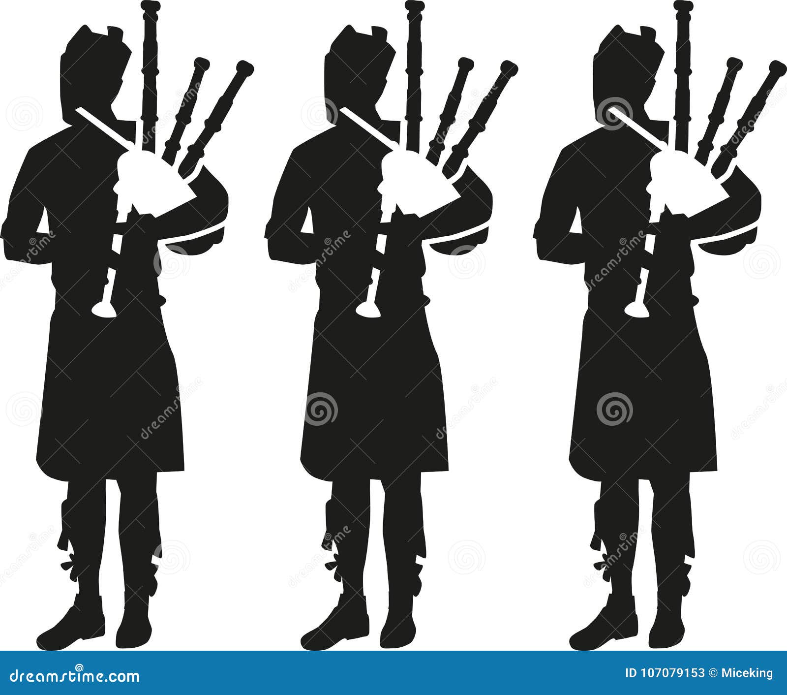 Three Bagpipe Player Silhouettes Stock Vector Illustration of symbol