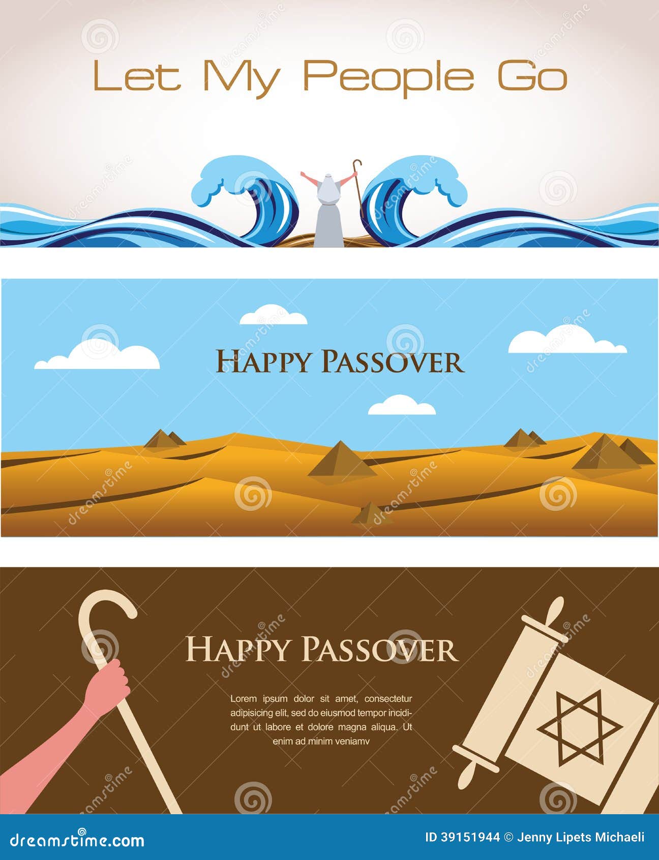 three banners of passover jewish holiday