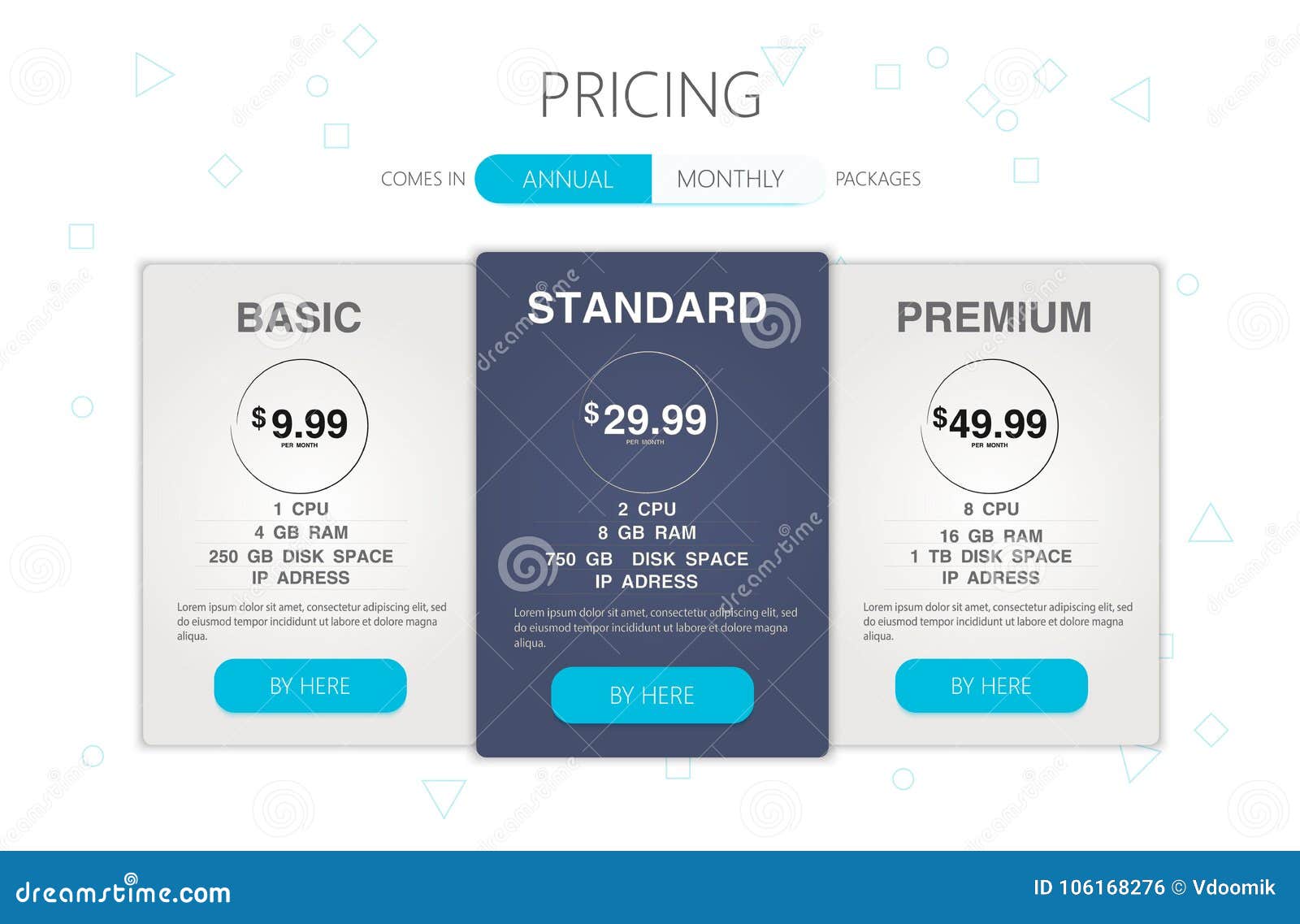 Three Banners. Pricelist, Hosting Plans and  Design Boxes of Banners