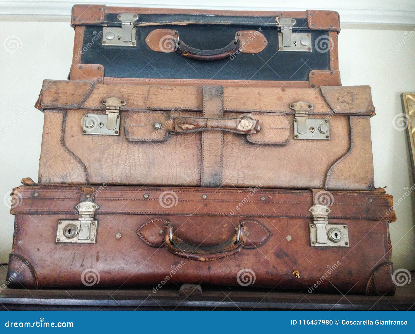 Old leather suitcases stock photo. Image of briefcase 116457980
